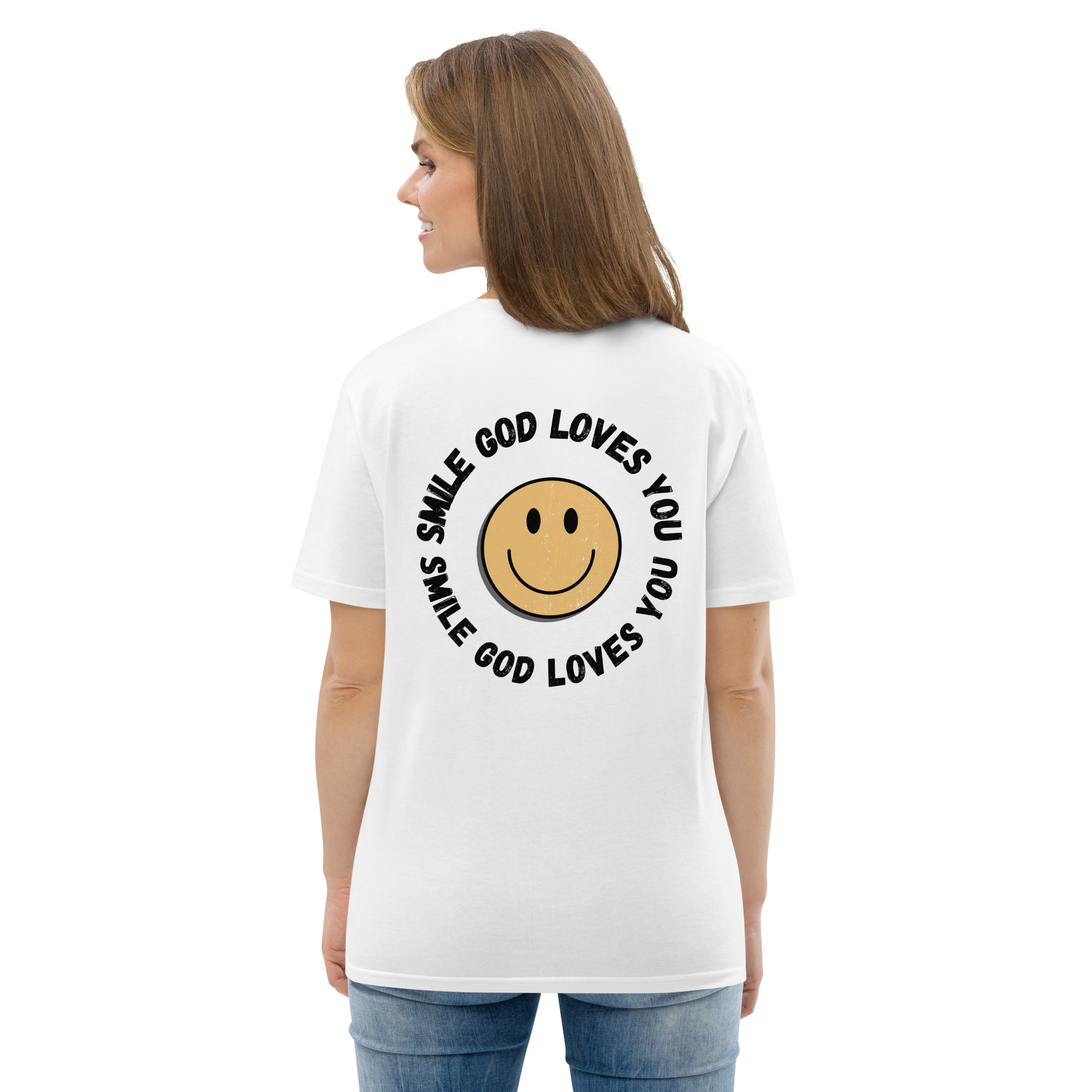 Smile God Loves You Unisex Organic Cotton T-shirt - Image 80