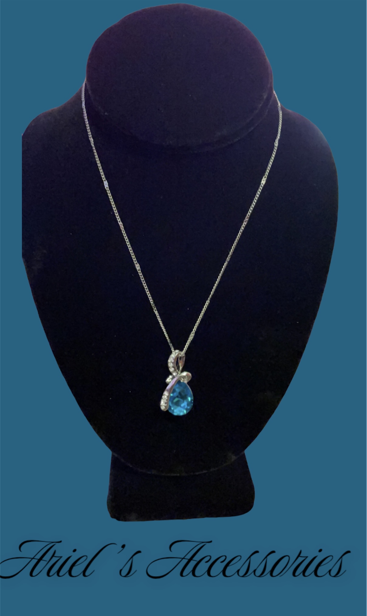 Blue Women Rhinestone Heart Necklace