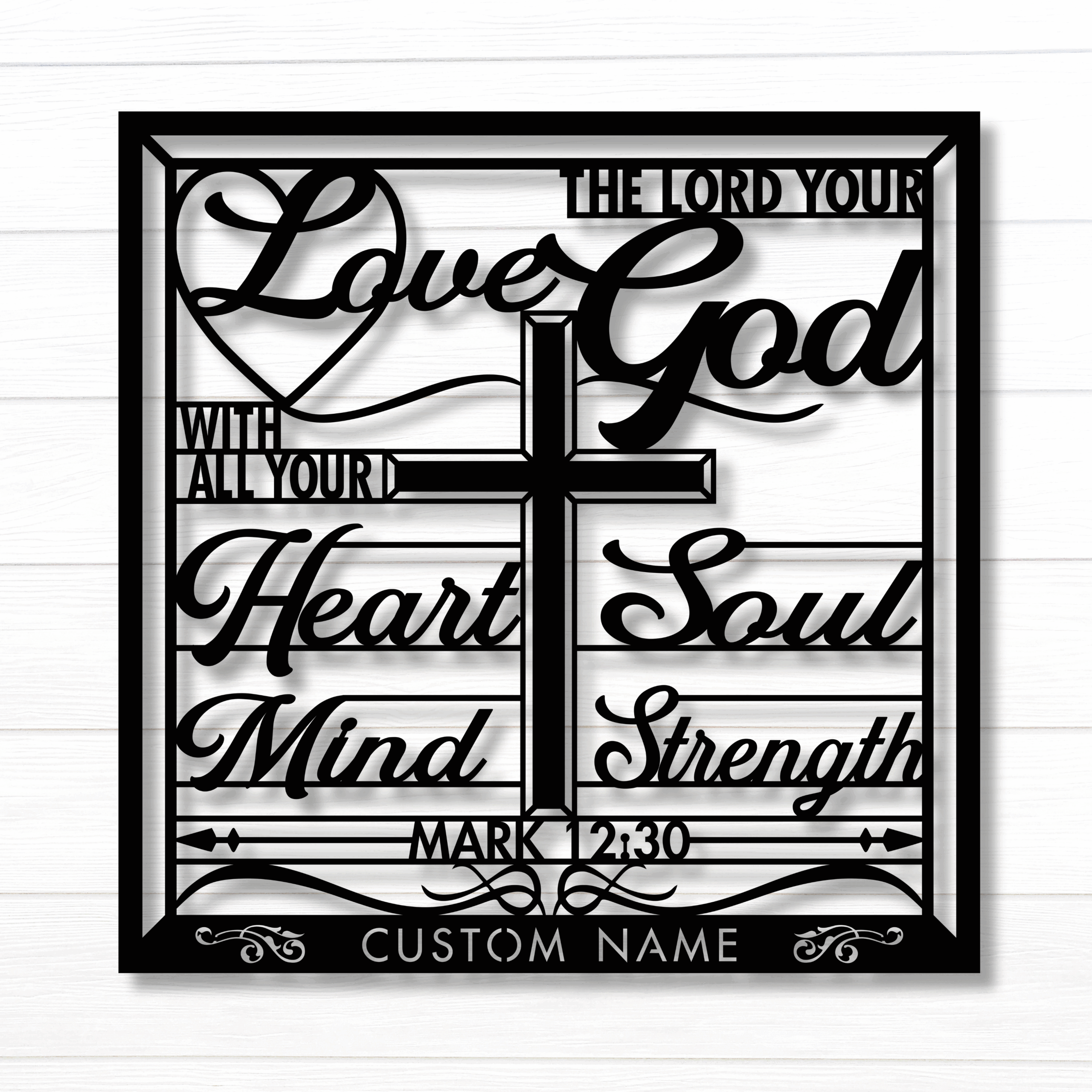 Personalized Custom Name Love The Lord Your God Mark 12:30 - Metal Art/Sign, Religious Wall Home Decor, Christian Metal Wall Sign, Bible Verse Metal Sign.