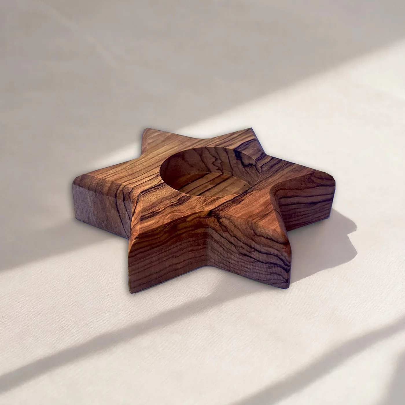 Olive Wood Star of David Candle Holder