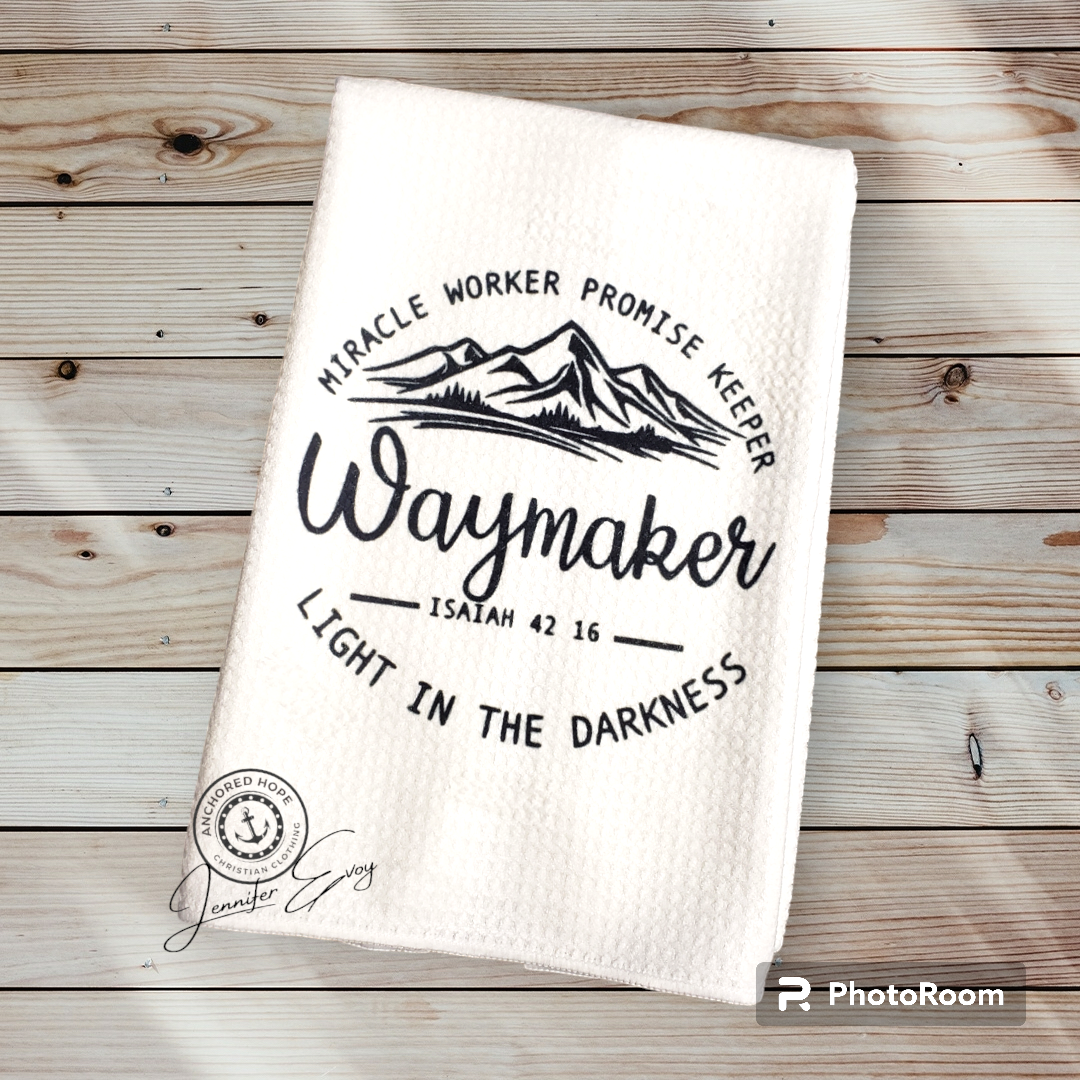Waymaker Isaiah Scripture Waffle Design Kitchen Towel