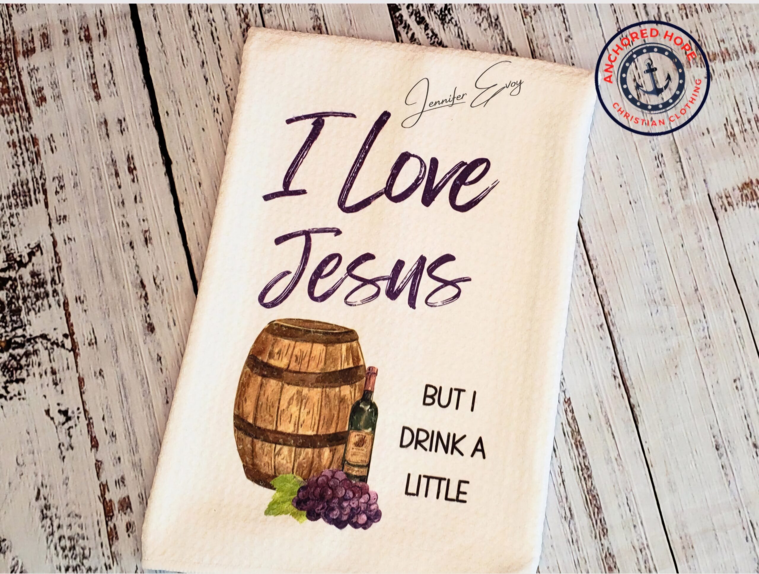 I Love Jesus But I Drink A Little Waffle Design Kitchen Towel