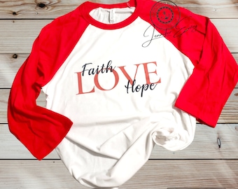 Faith Hope Love Red Raglan T-Shirt