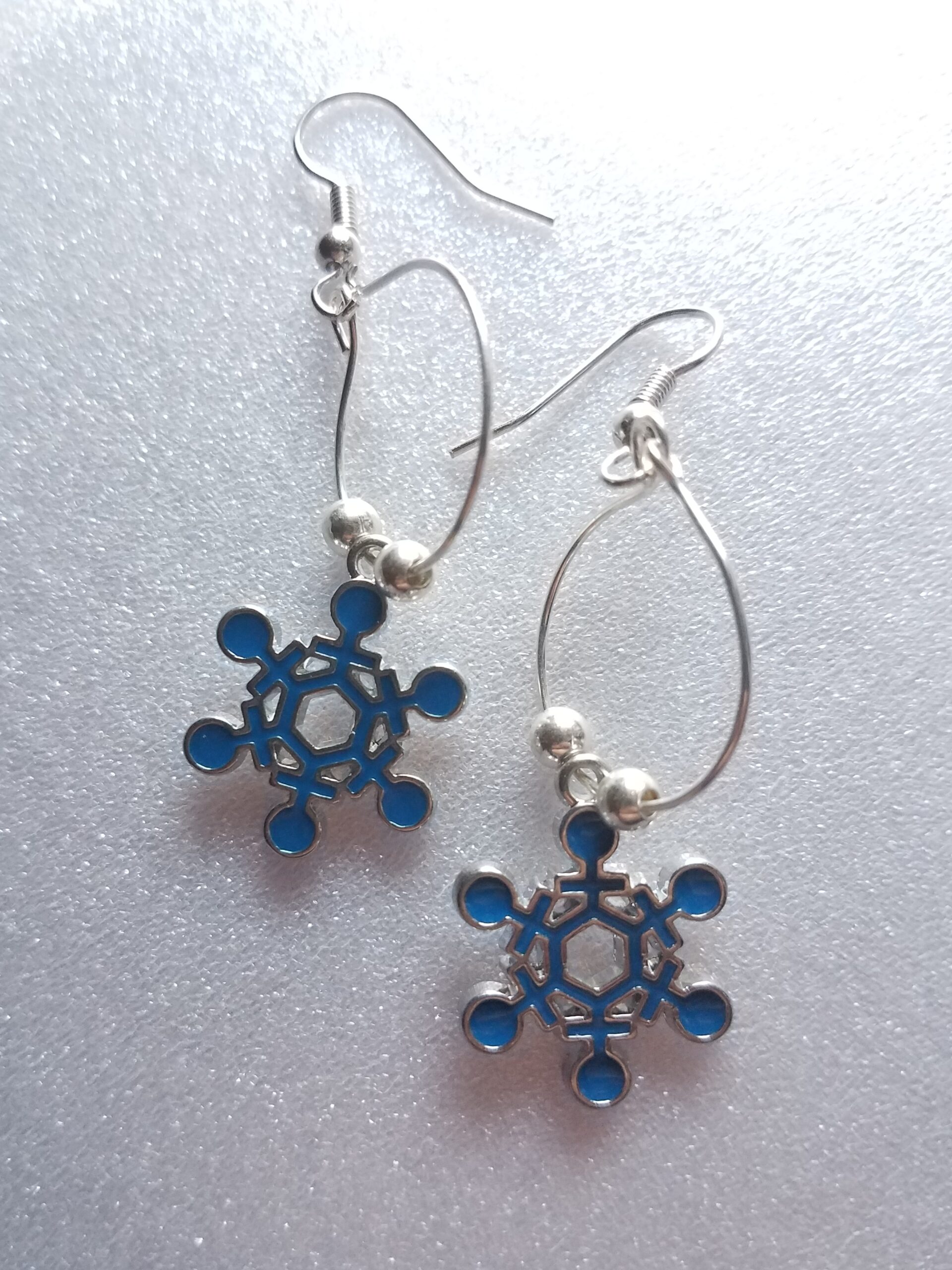 Navy & Silver Snowflake Hoop Earrings