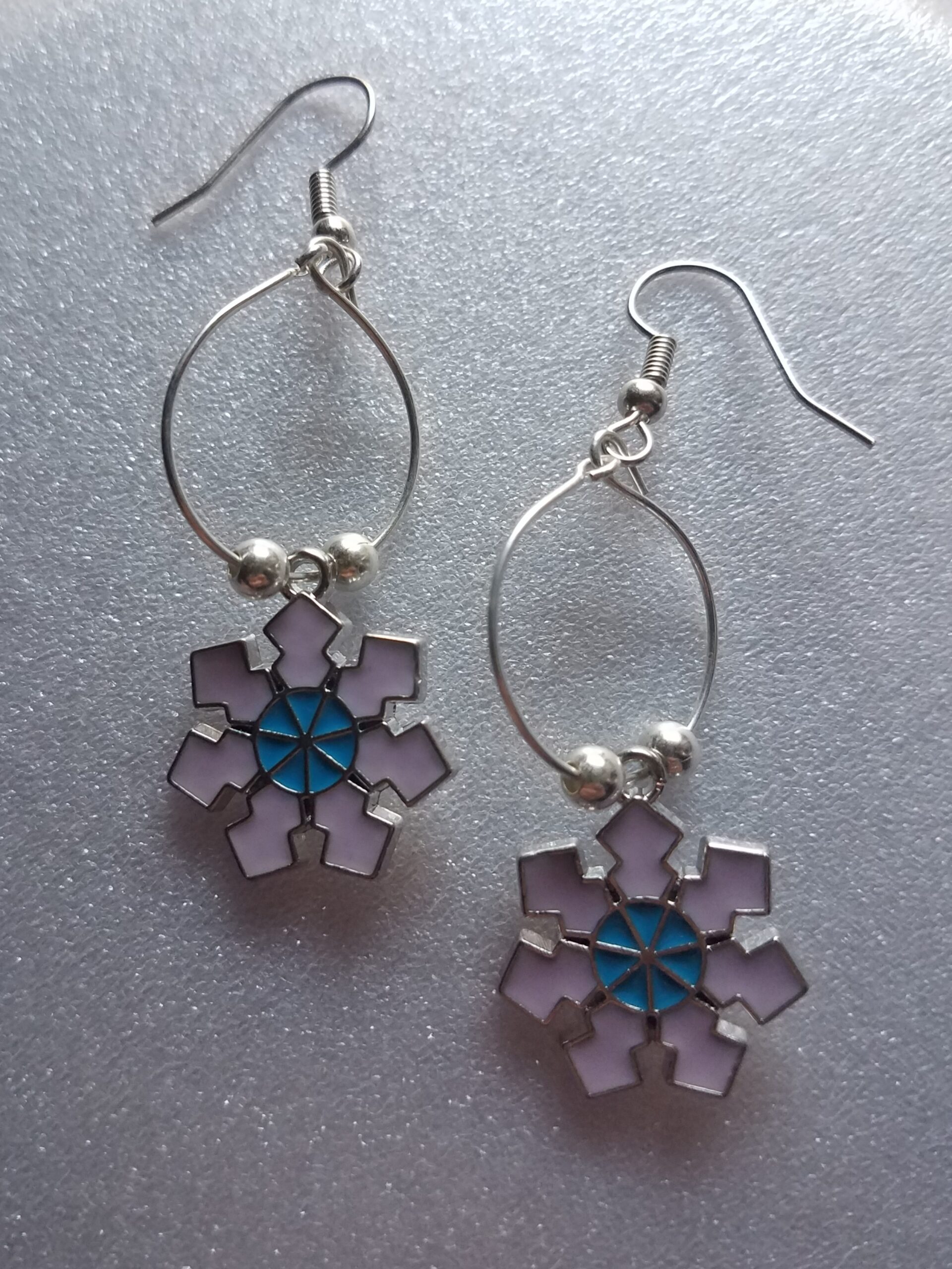 Silver & Pink Snowflake Hoop Earrings