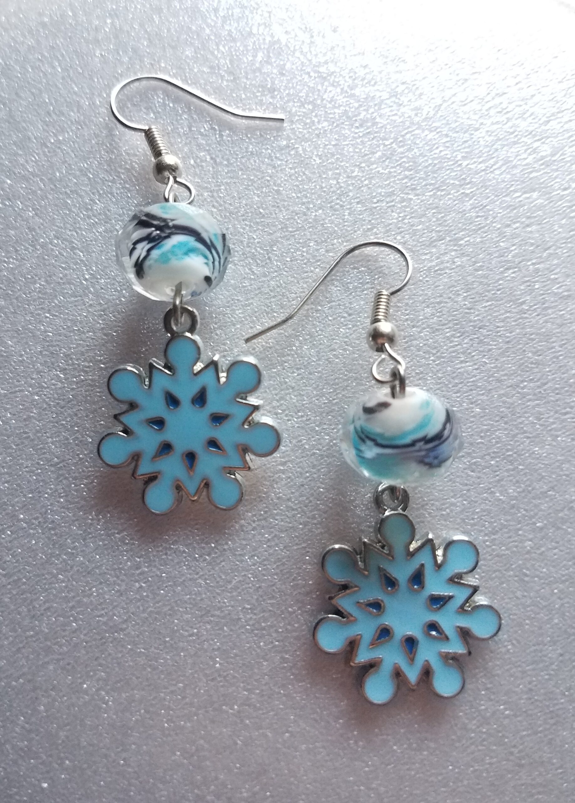 Icy Marble Snowflake Dangle Earrings