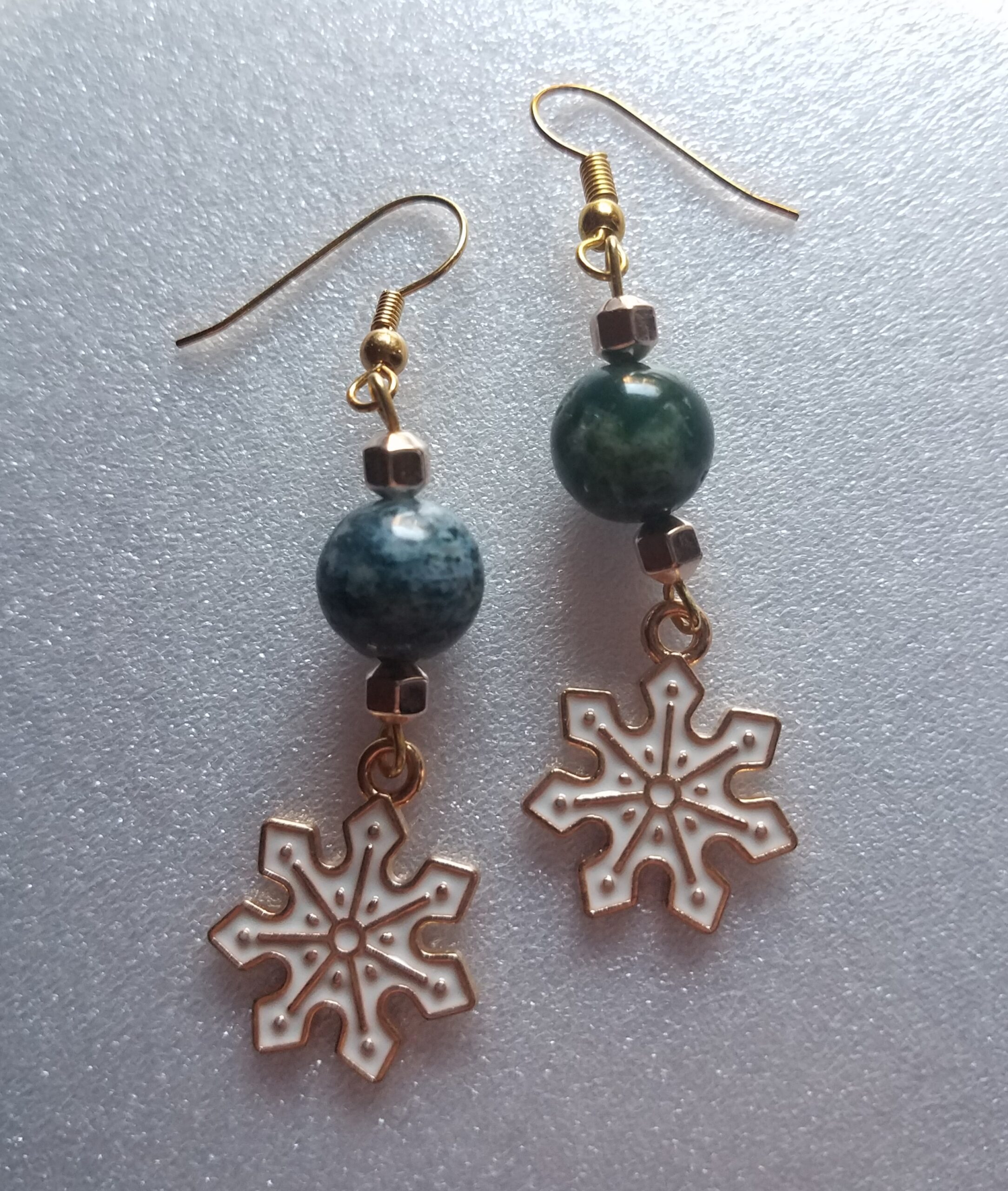 Forest & Gold Snowflake Dangle Earrings