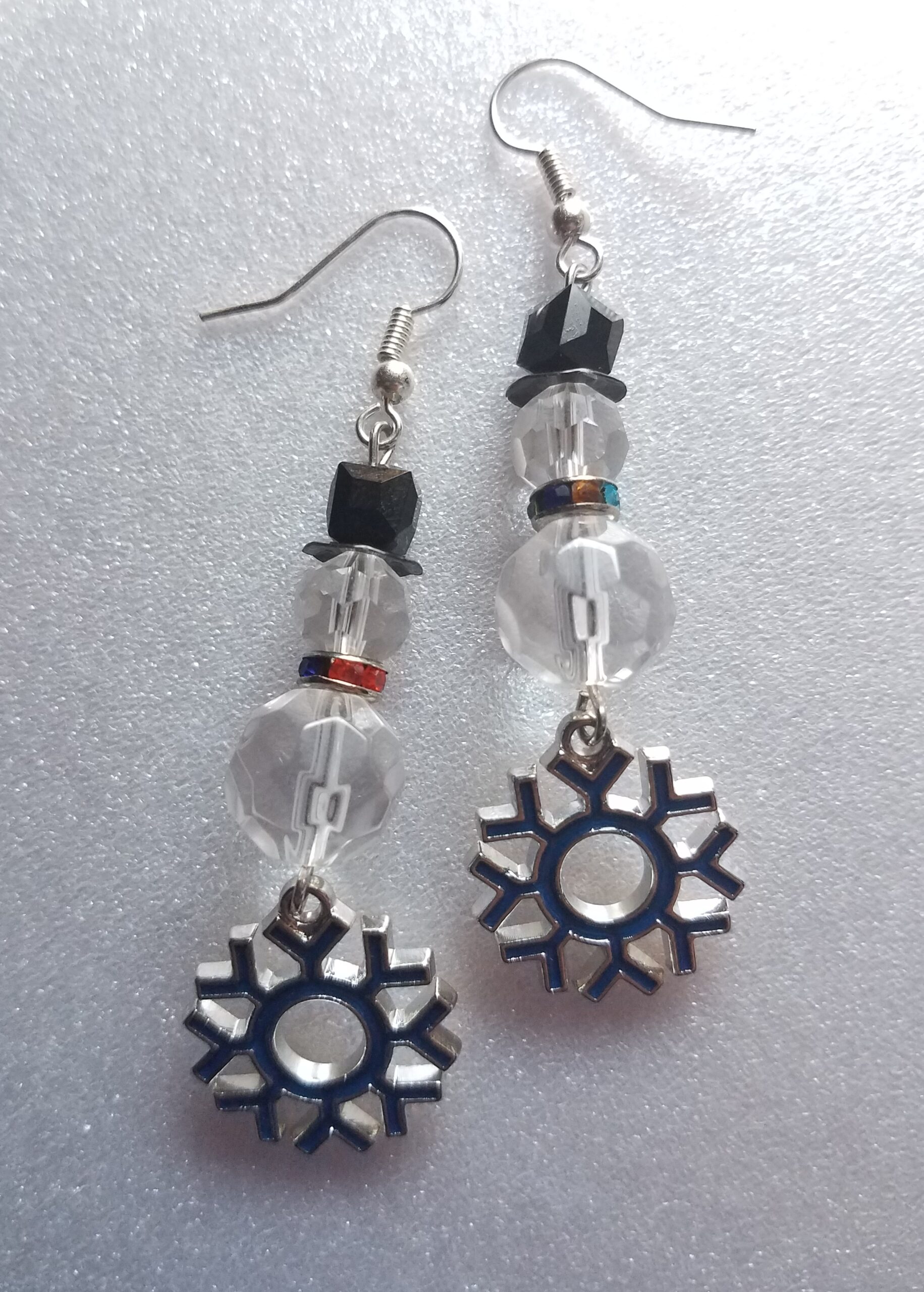 Crystal Snowman & Snowflake Dangle Earrings