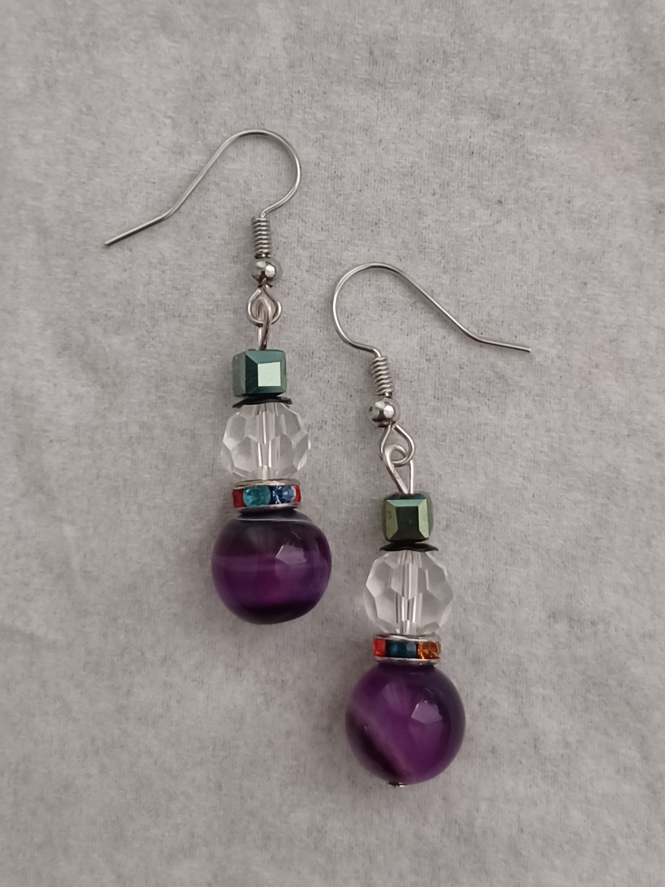 Crystal & Amethyst Snowman Dangle Earrings