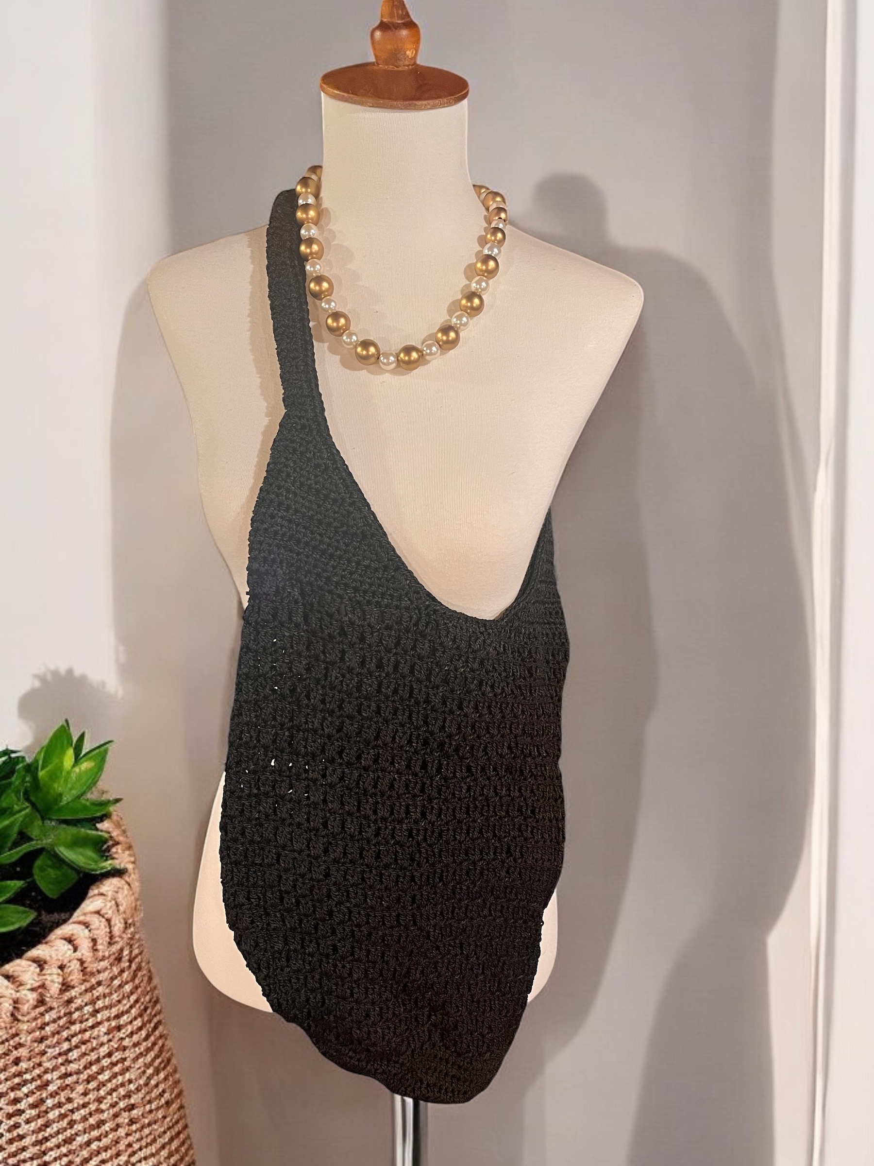 Black Crochet Market Bag - Fall Essential