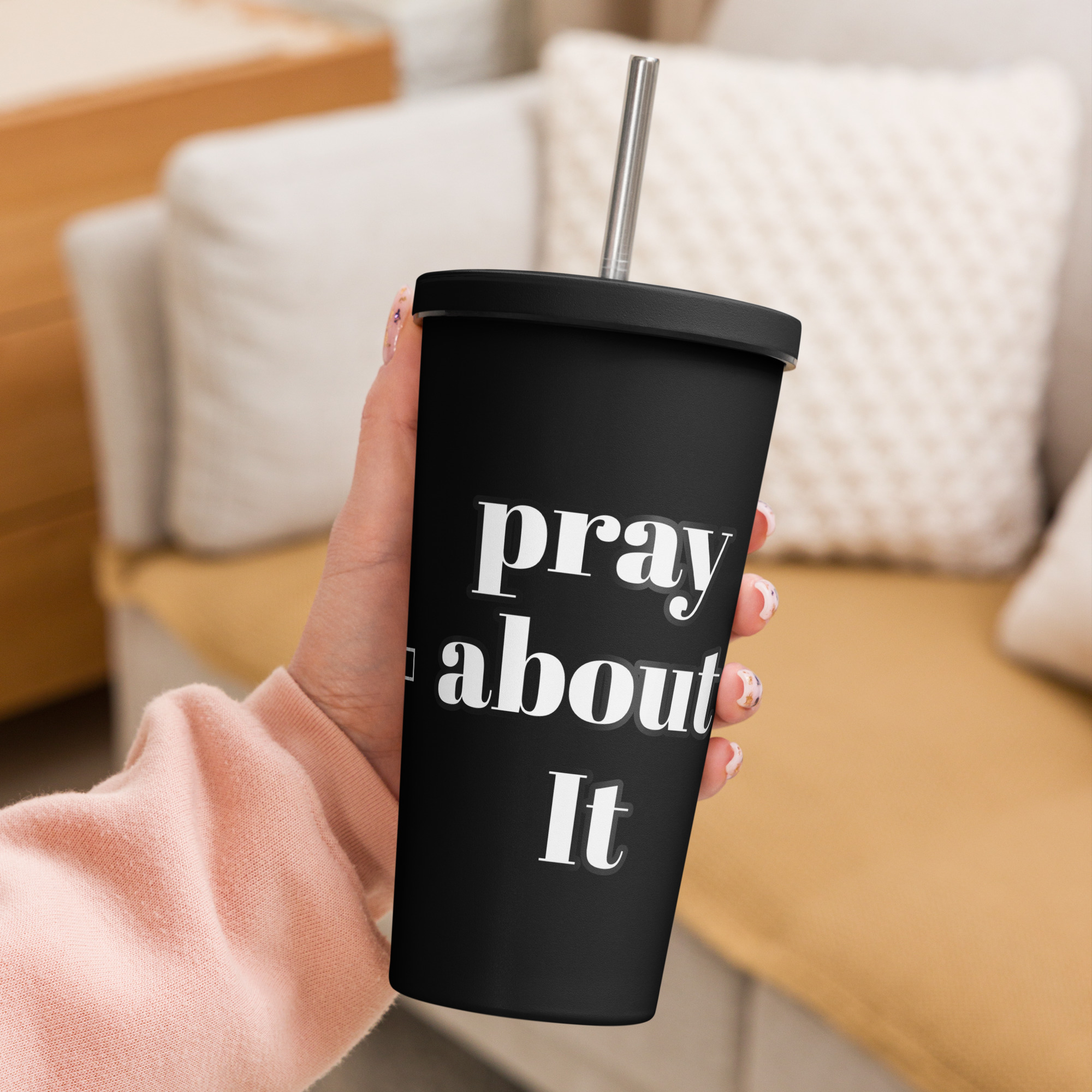 Pray About It Insulated Christian Tumbler with a Straw - Image 3