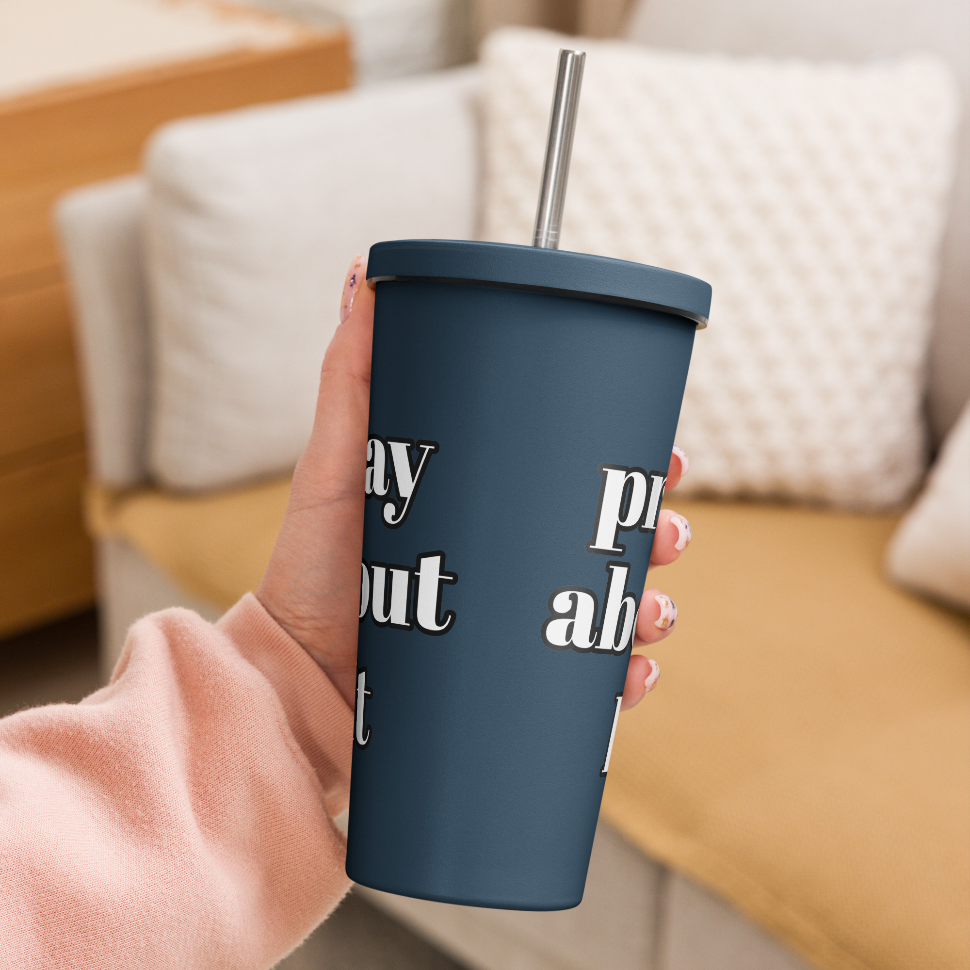 Pray About It Insulated Christian Tumbler with a Straw - Image 6