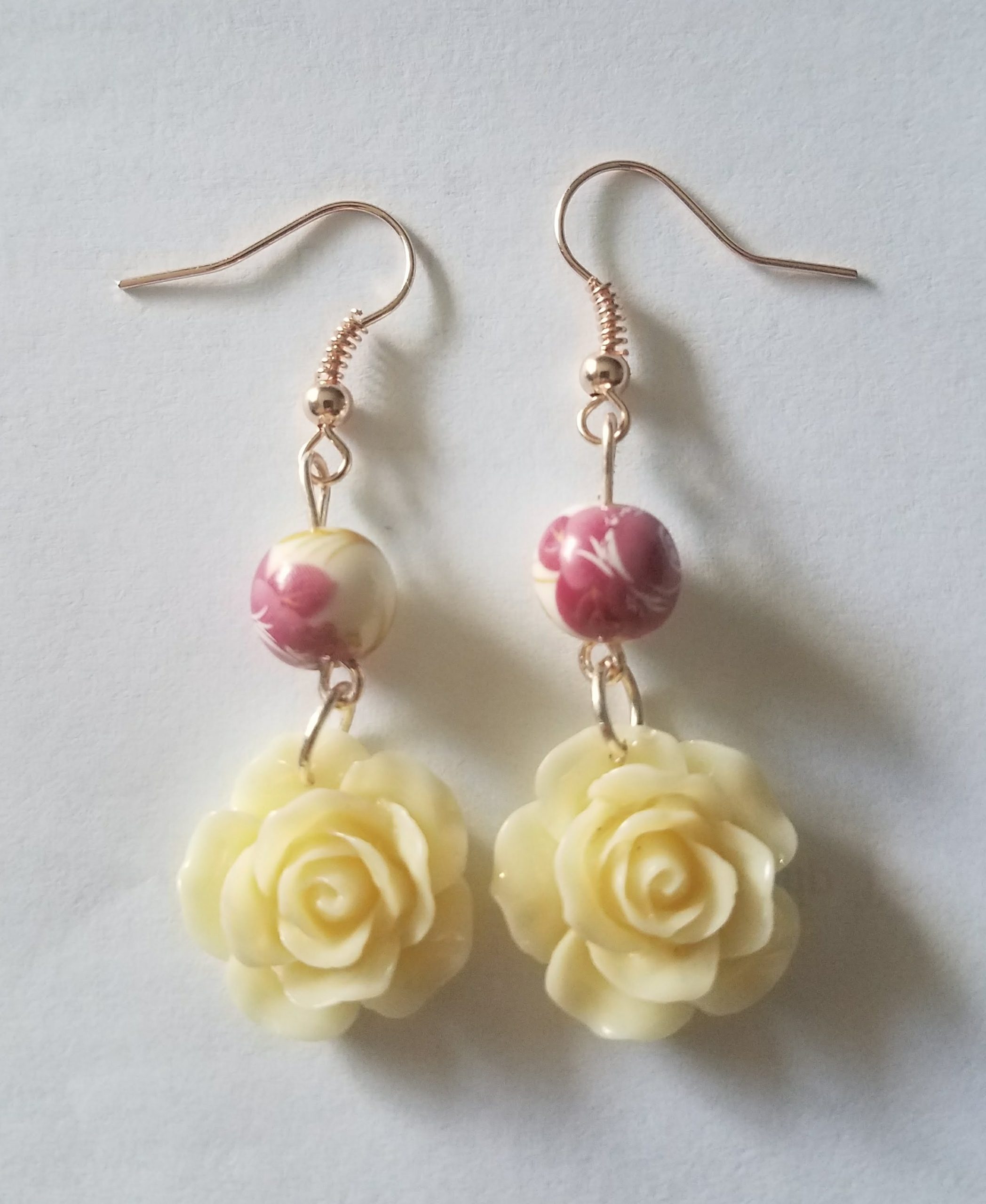 Cream Rose Dangle Earrings