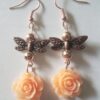 Rose and Golden Bronze Dragonfly Dangle Earrings