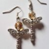 Amber and Silver Dragonfly Dangle Earrings