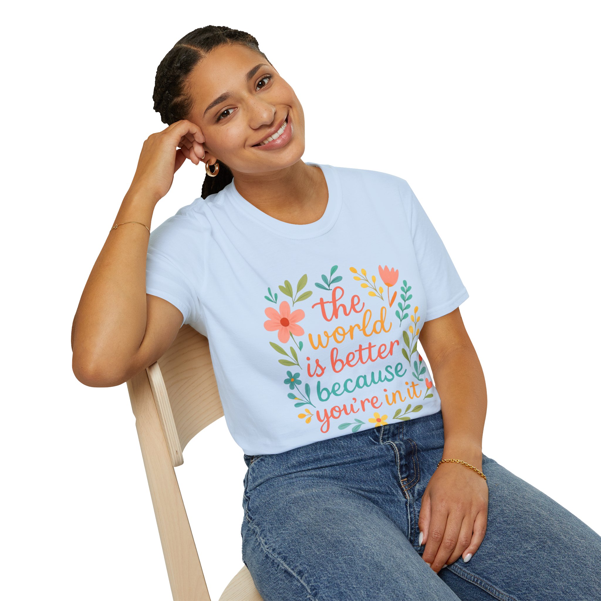 Personalized The World Is Better Because You’re In It Softstyle T-Shirt - Image 73