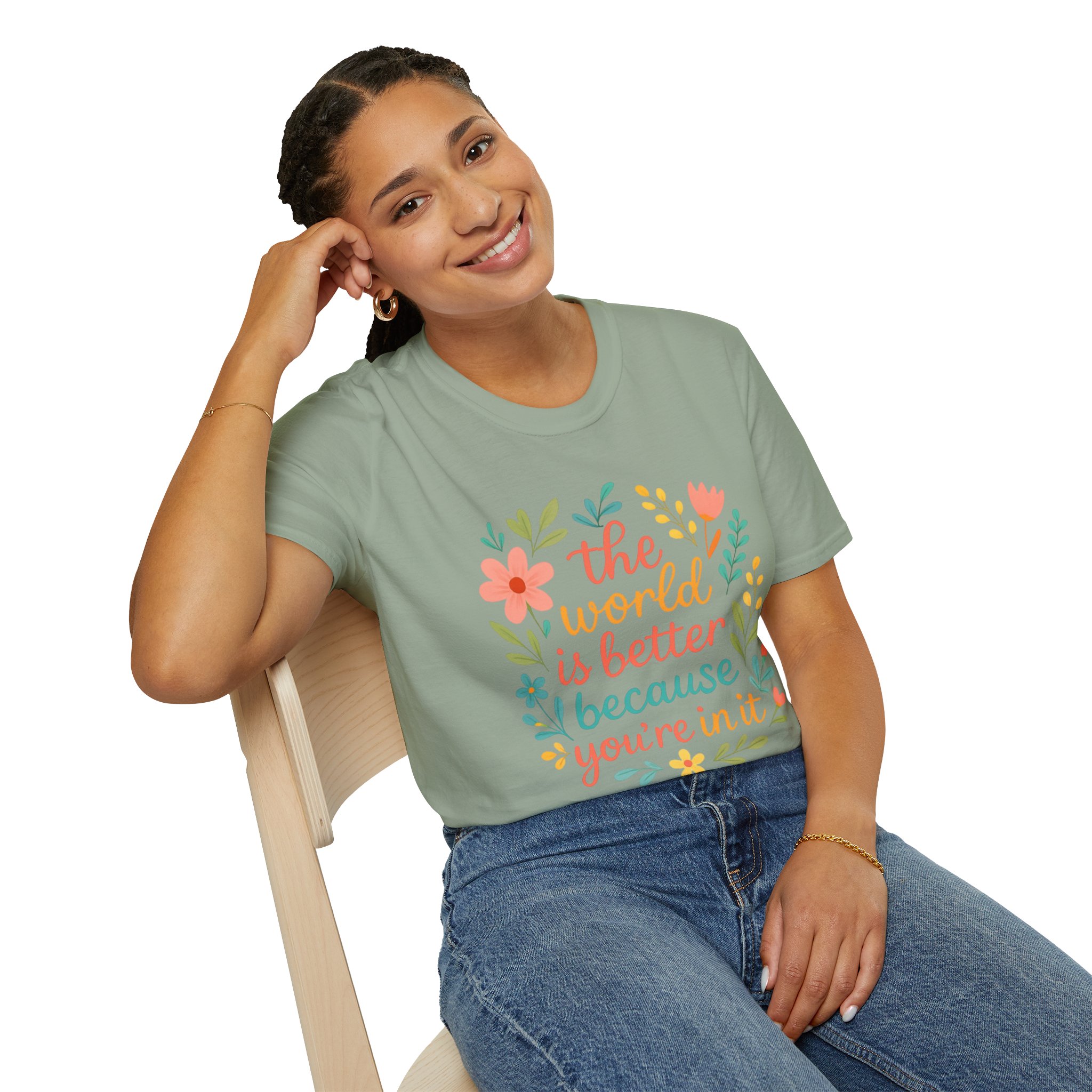 Personalized The World Is Better Because You’re In It Softstyle T-Shirt - Image 65