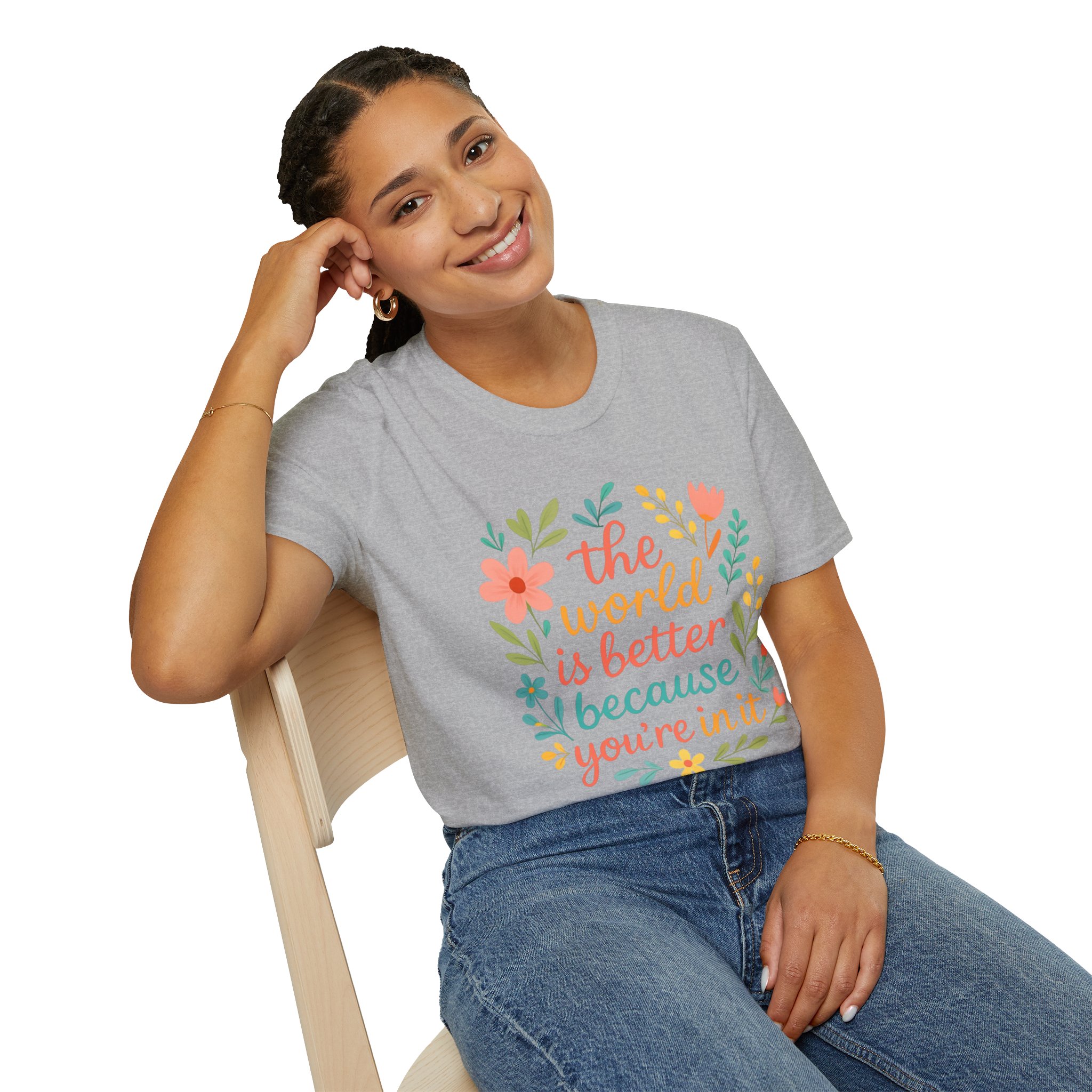 Personalized The World Is Better Because You’re In It Softstyle T-Shirt - Image 81