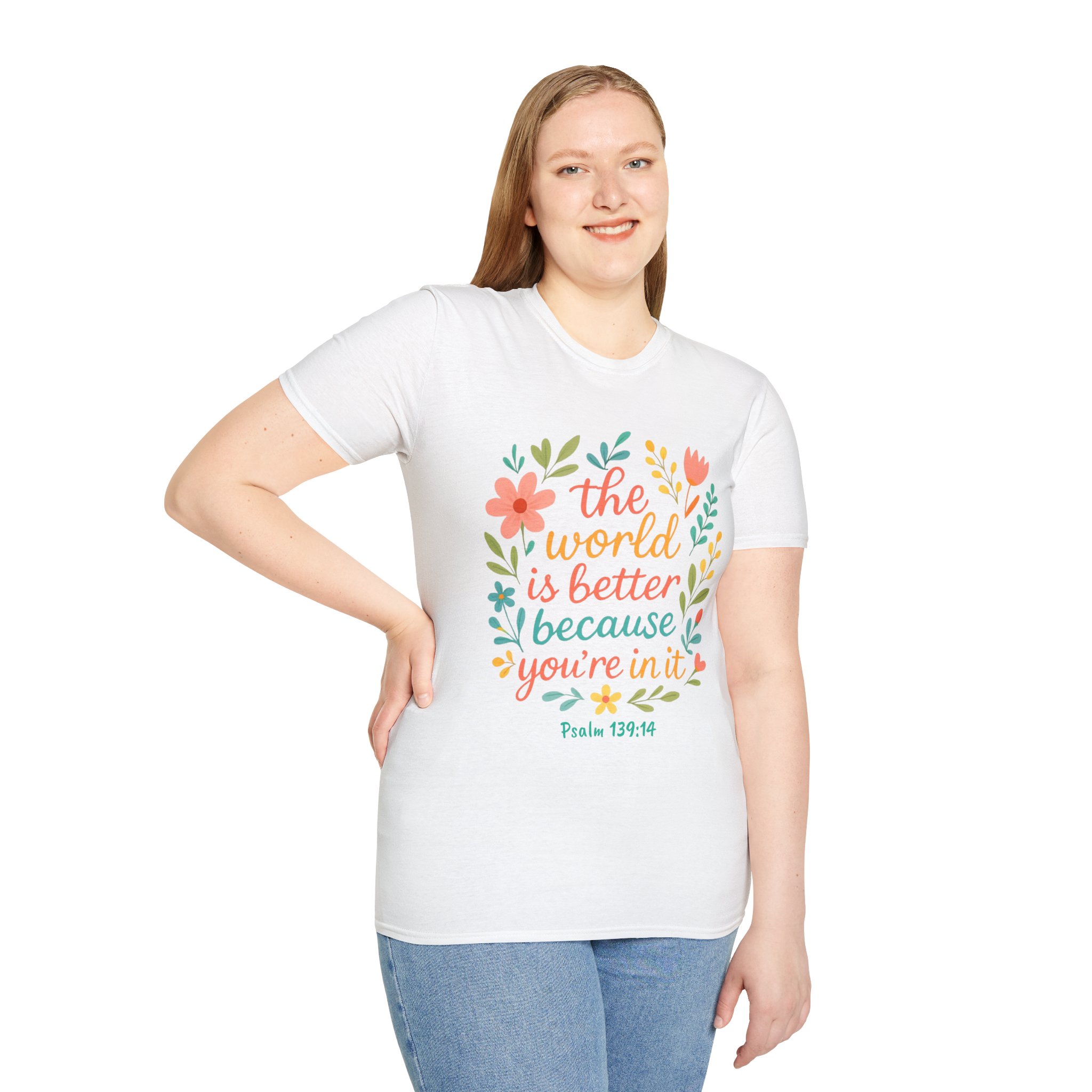Personalized The World Is Better Because You’re In It Softstyle T-Shirt - Image 21