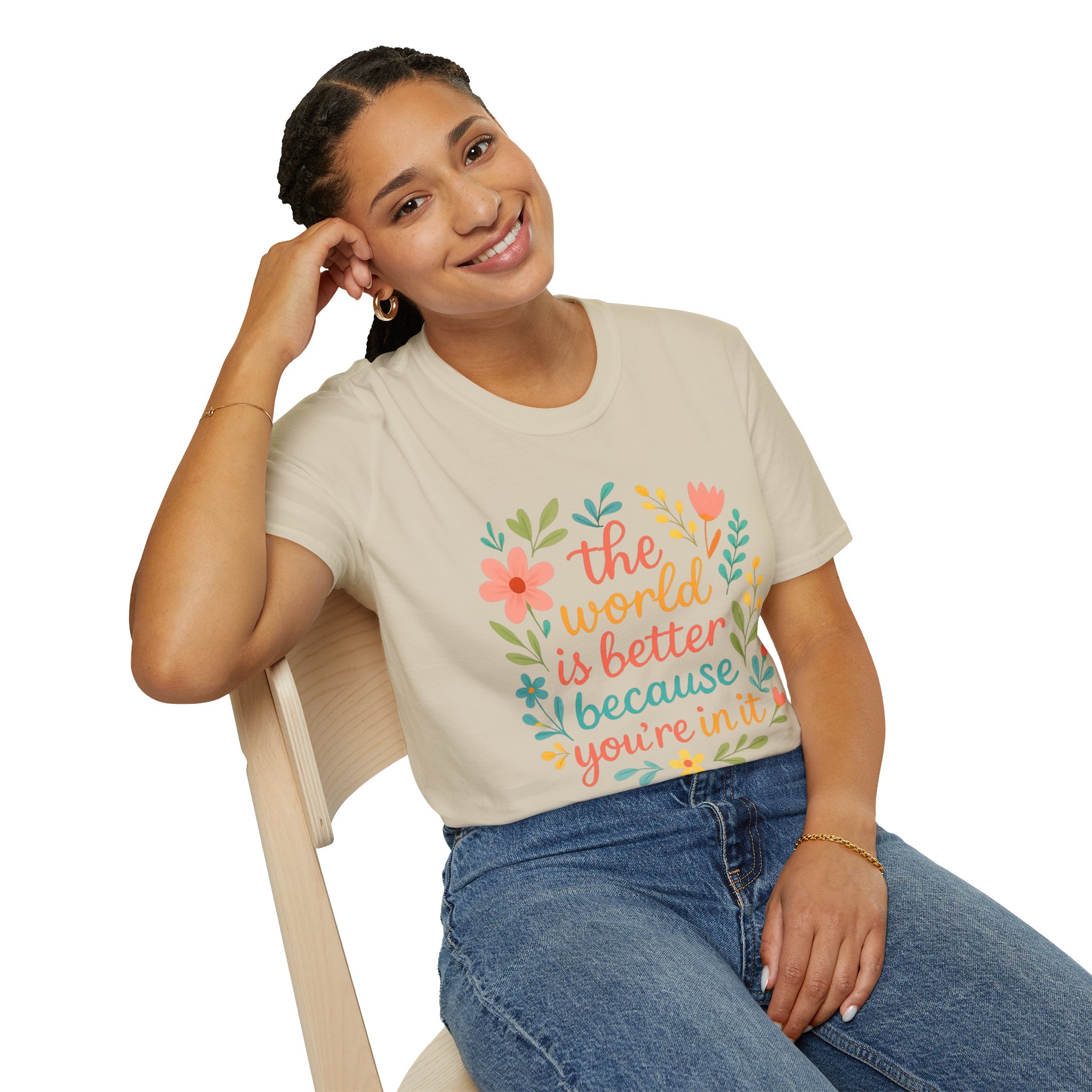 Personalized The World Is Better Because You’re In It Softstyle T-Shirt - Image 41