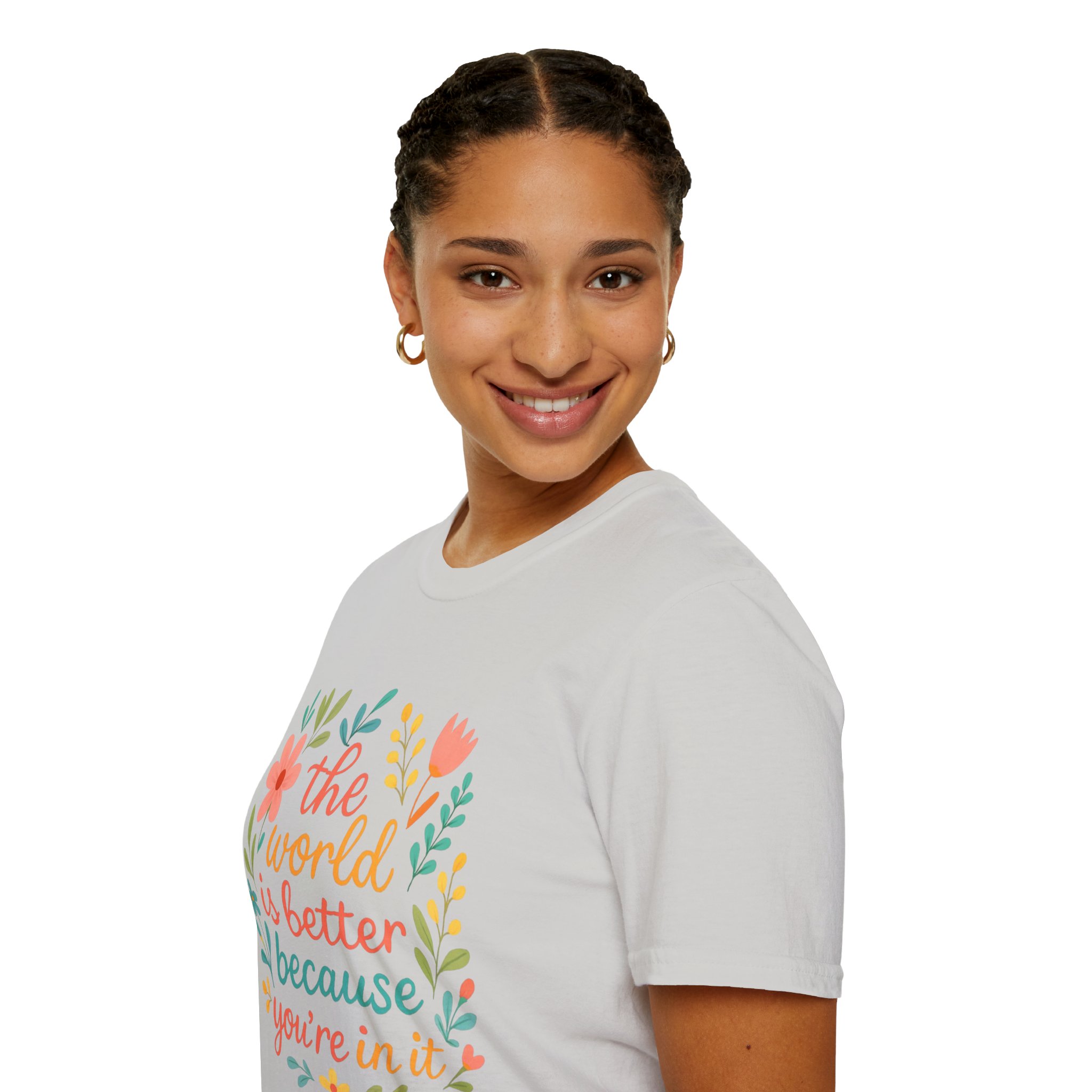 Personalized The World Is Better Because You’re In It Softstyle T-Shirt - Image 48