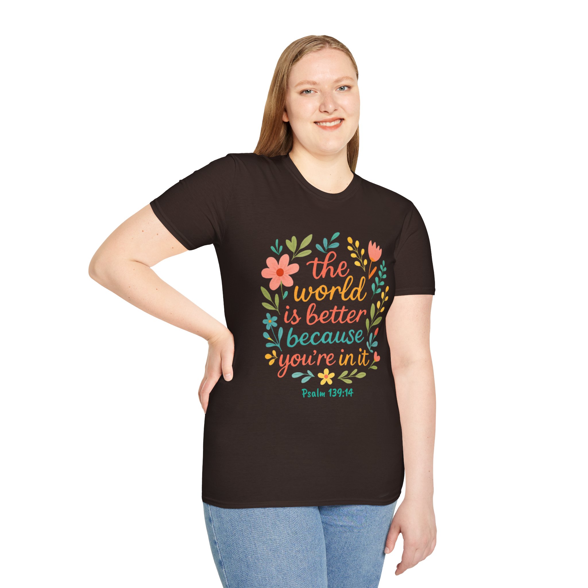 Personalized The World Is Better Because You’re In It Softstyle T-Shirt - Image 6