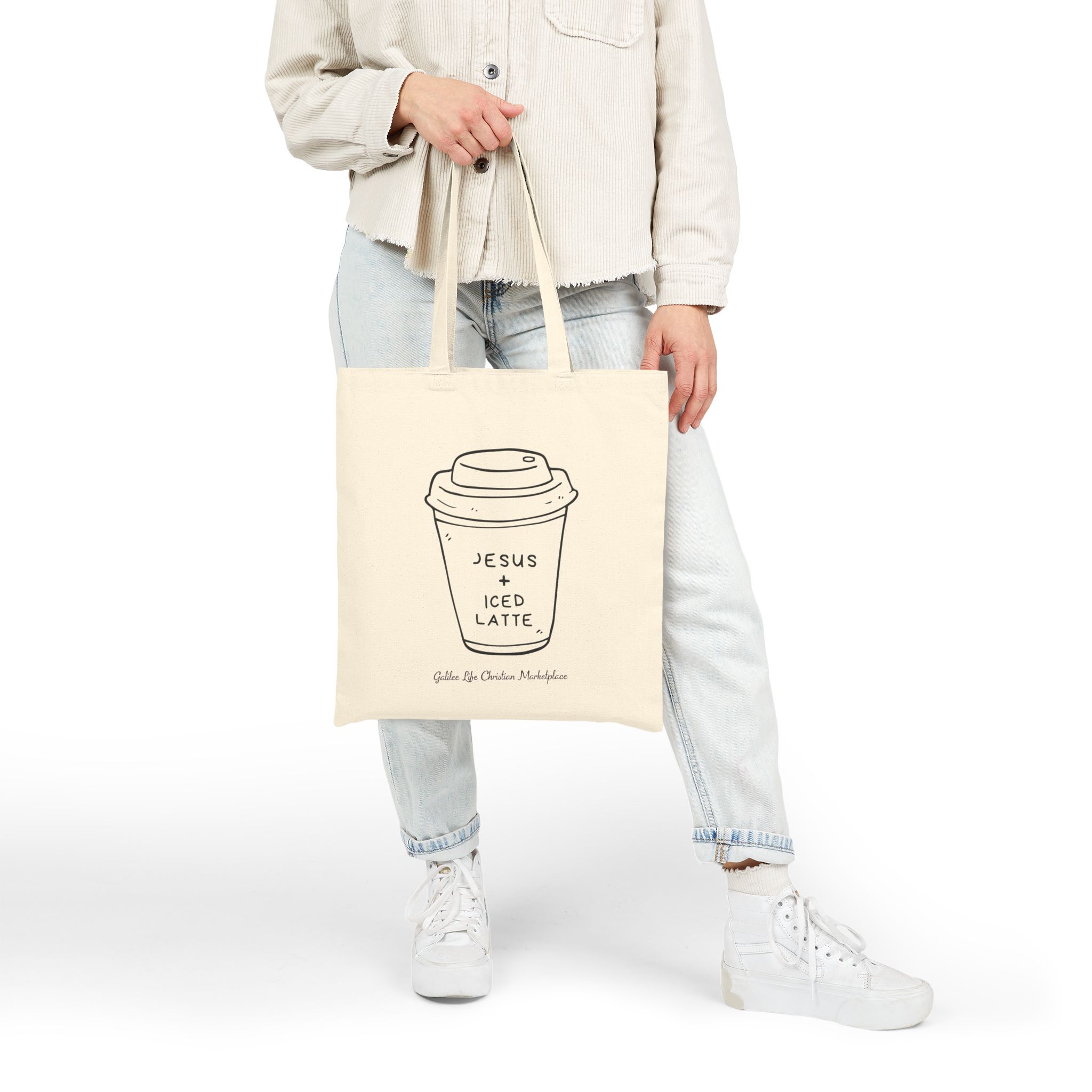 Personalized Jesus + Iced Latte Cotton Canvas Tote Bag - Image 5
