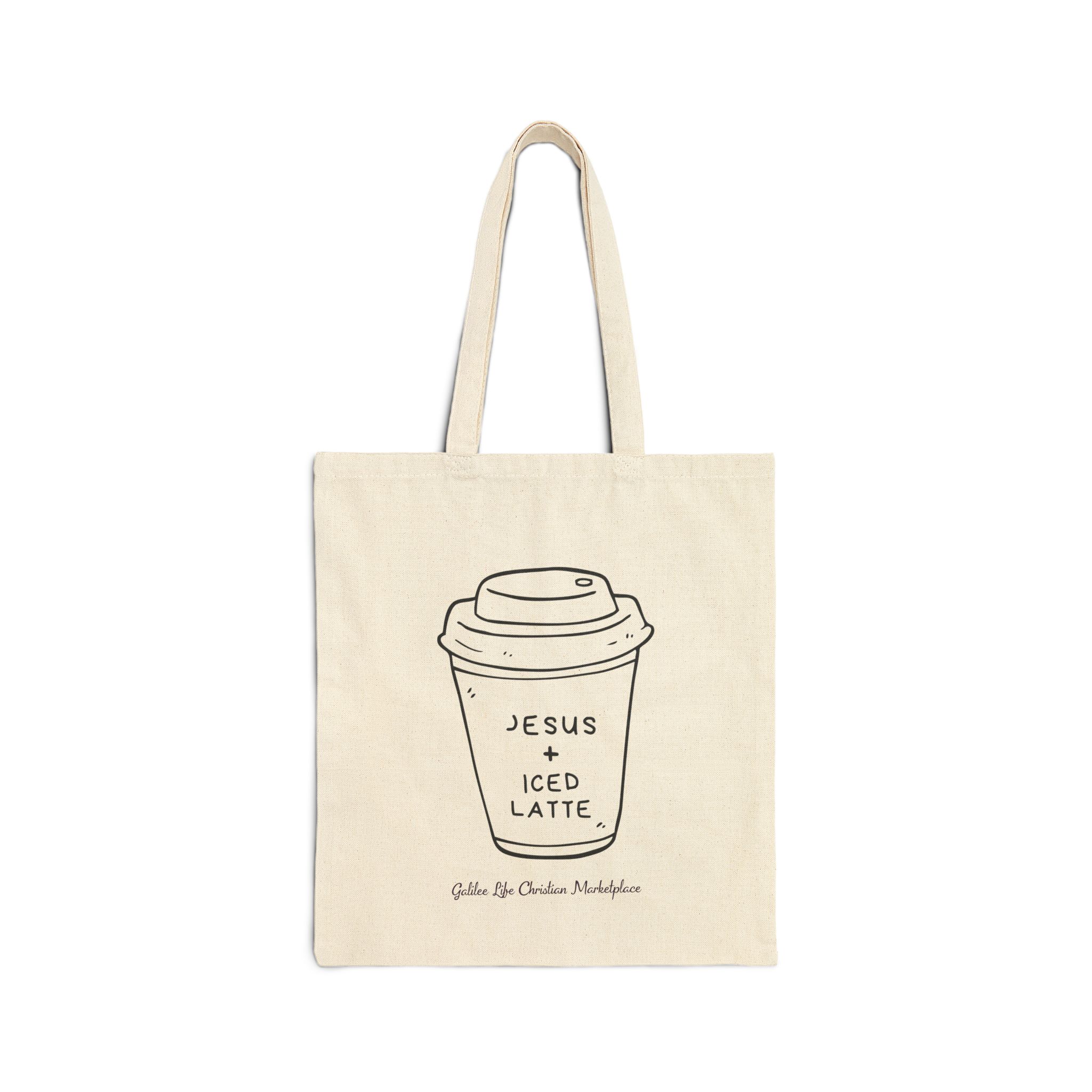 Personalized Jesus + Iced Latte Cotton Canvas Tote Bag - Image 3