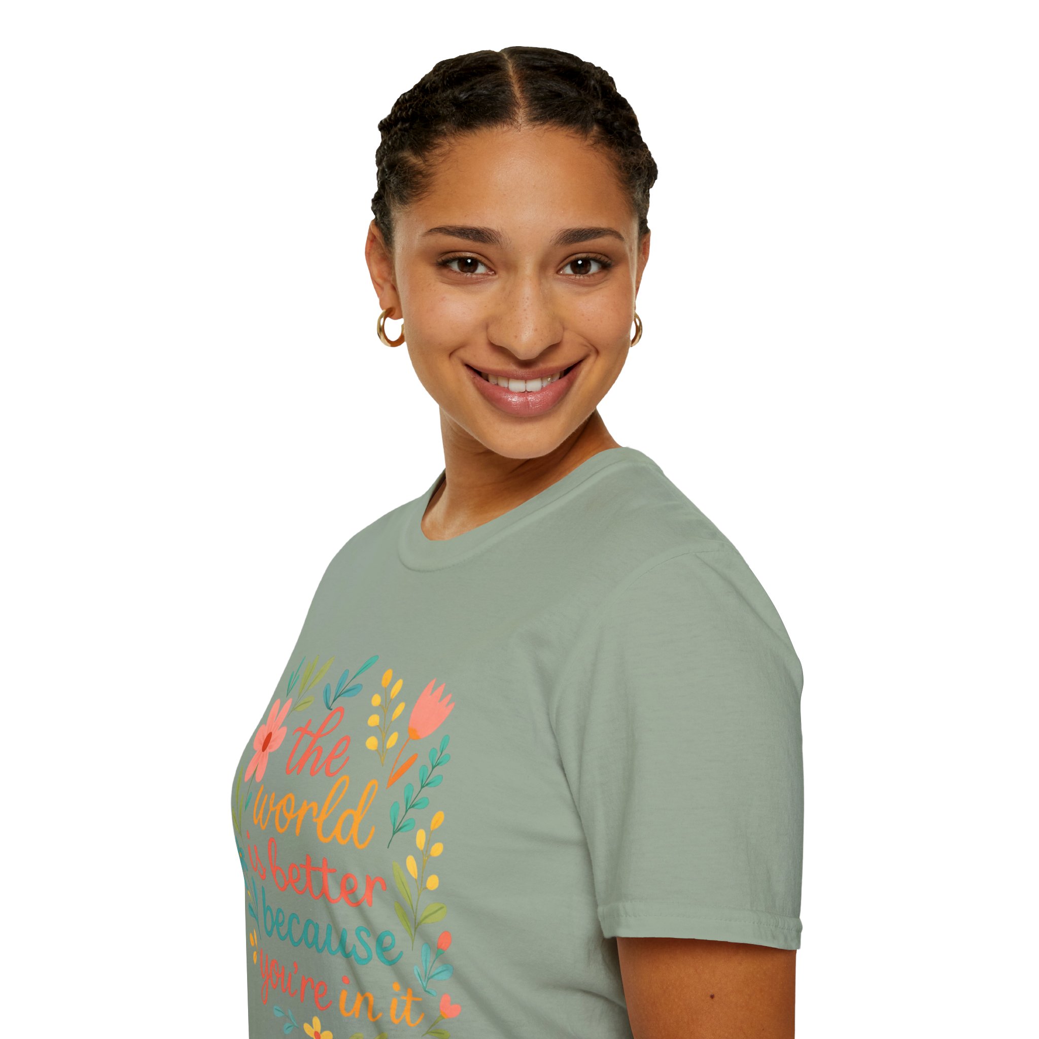 Personalized The World Is Better Because You’re In It Softstyle T-Shirt - Image 64