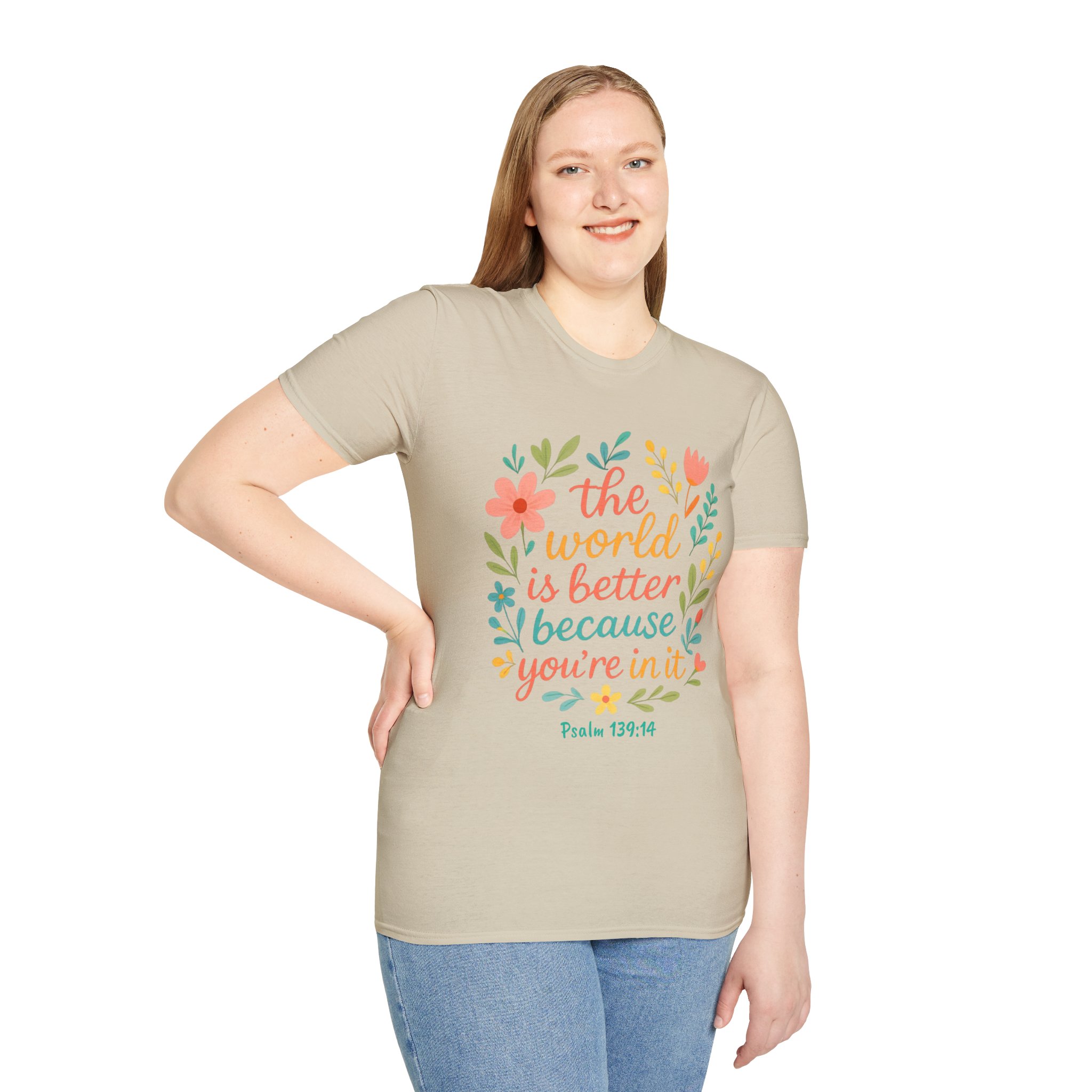 Personalized The World Is Better Because You’re In It Softstyle T-Shirt - Image 38