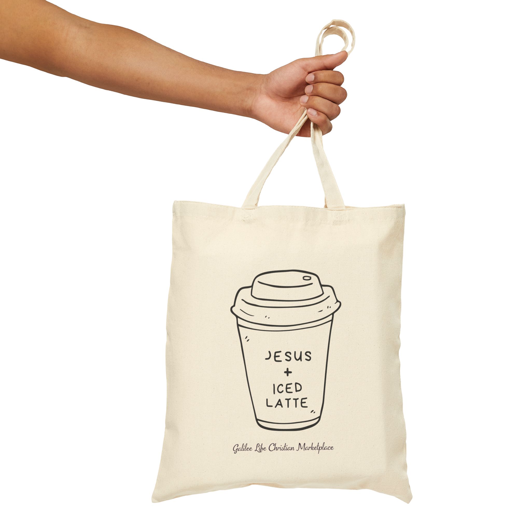 Personalized Jesus + Iced Latte Cotton Canvas Tote Bag - Image 6