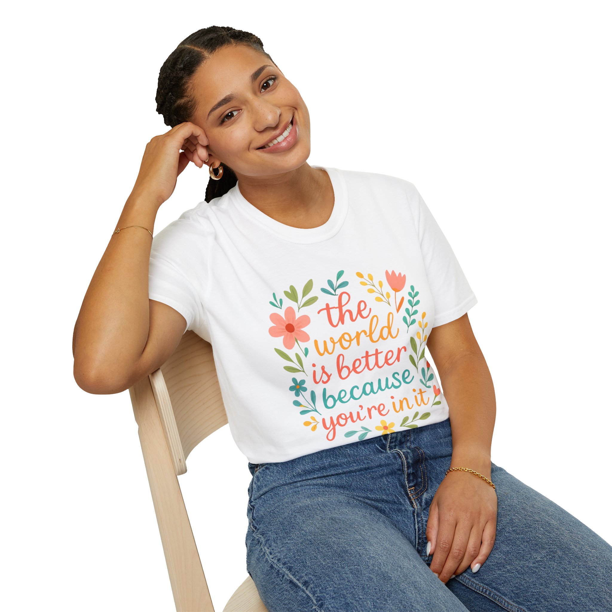Personalized The World Is Better Because You’re In It Softstyle T-Shirt - Image 24