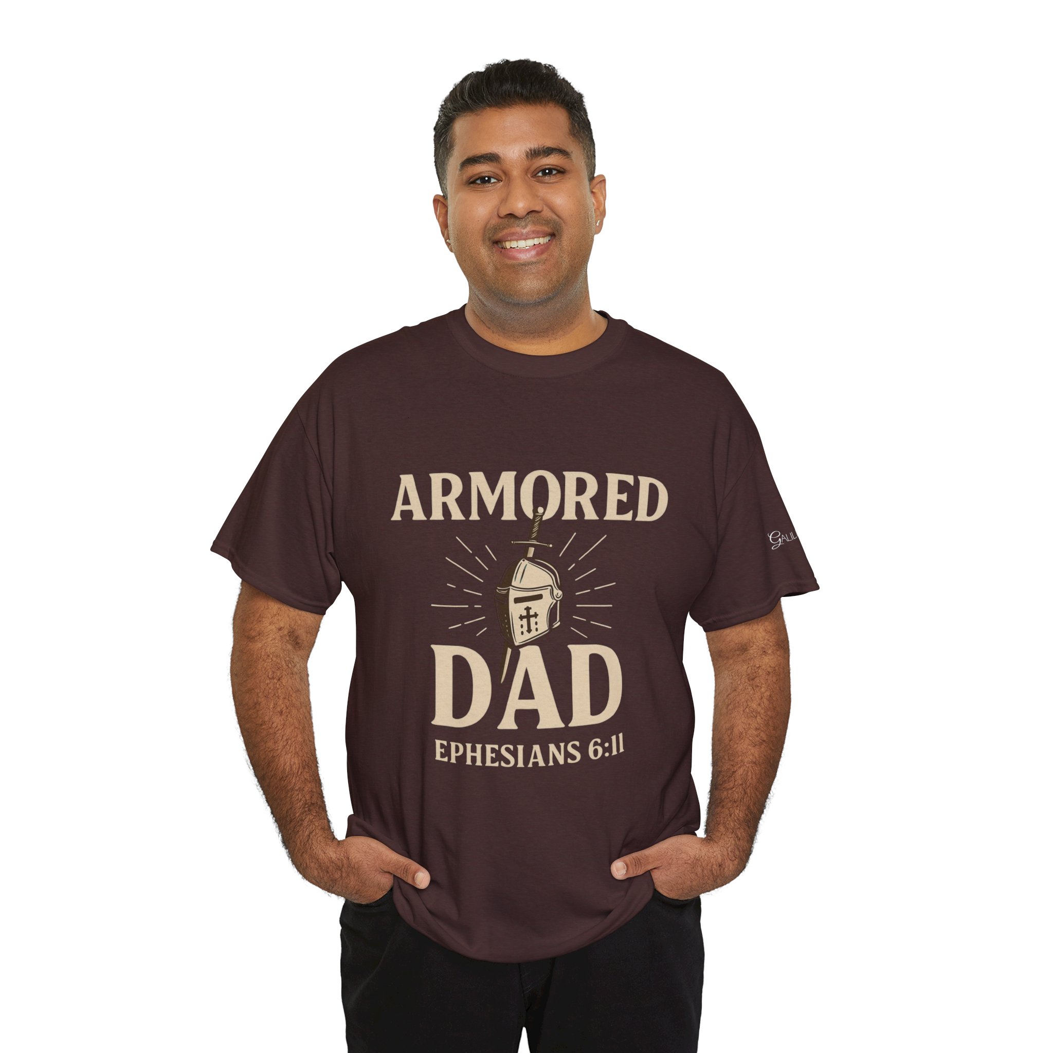 Personalized Armored Dad – Unisex Heavy Cotton Tee - Image 12