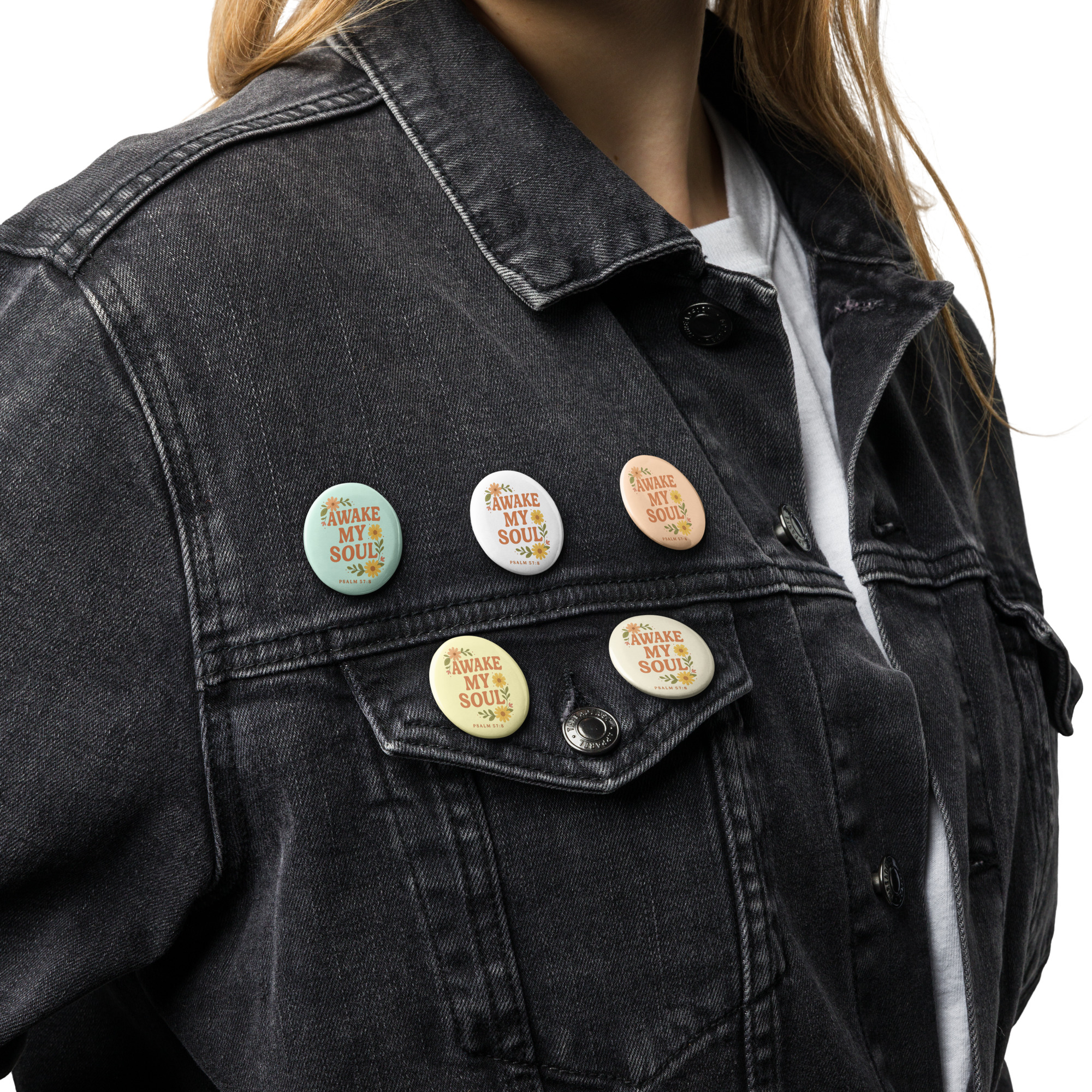 Awake My Soul – Set of 5 Faith-Inspired Pin Buttons (Psalm 57:8) - Image 2