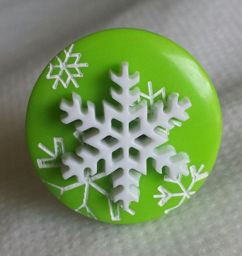 Lime Snowflake Snowfall Button Ring