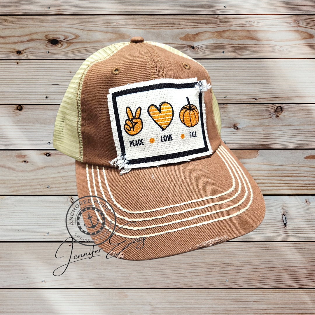 Peace Love Fall Frayed Patch Hat