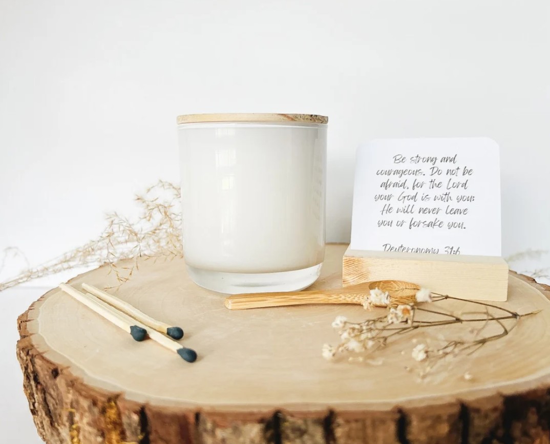 Christian Gift Set, Candle and Breath Prayer Card set with Stand for Grief Support, Comfort and Thinking of You Gift. - Image 4