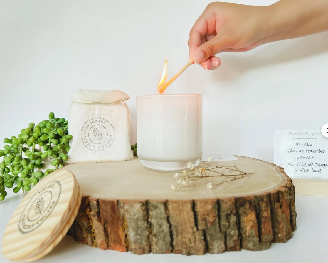 Christian Gift Set, Candle and Breath Prayer Card set with Stand for Grief Support, Comfort and Thinking of You Gift. - Image 5