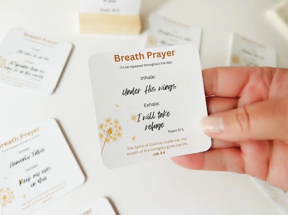 Christian Gift Set, Candle and Breath Prayer Card set with Stand for Grief Support, Comfort and Thinking of You Gift. - Image 8