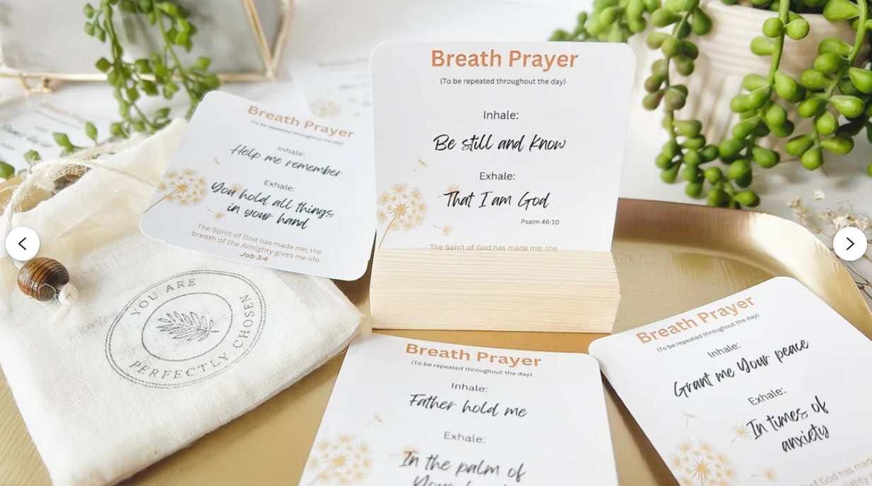 Christian Gift Set, Candle and Breath Prayer Card set with Stand for Grief Support, Comfort and Thinking of You Gift. - Image 9