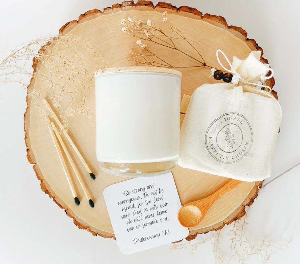 Christian Gift Set, Candle and Breath Prayer Card set with Stand for Grief Support, Comfort and Thinking of You Gift.