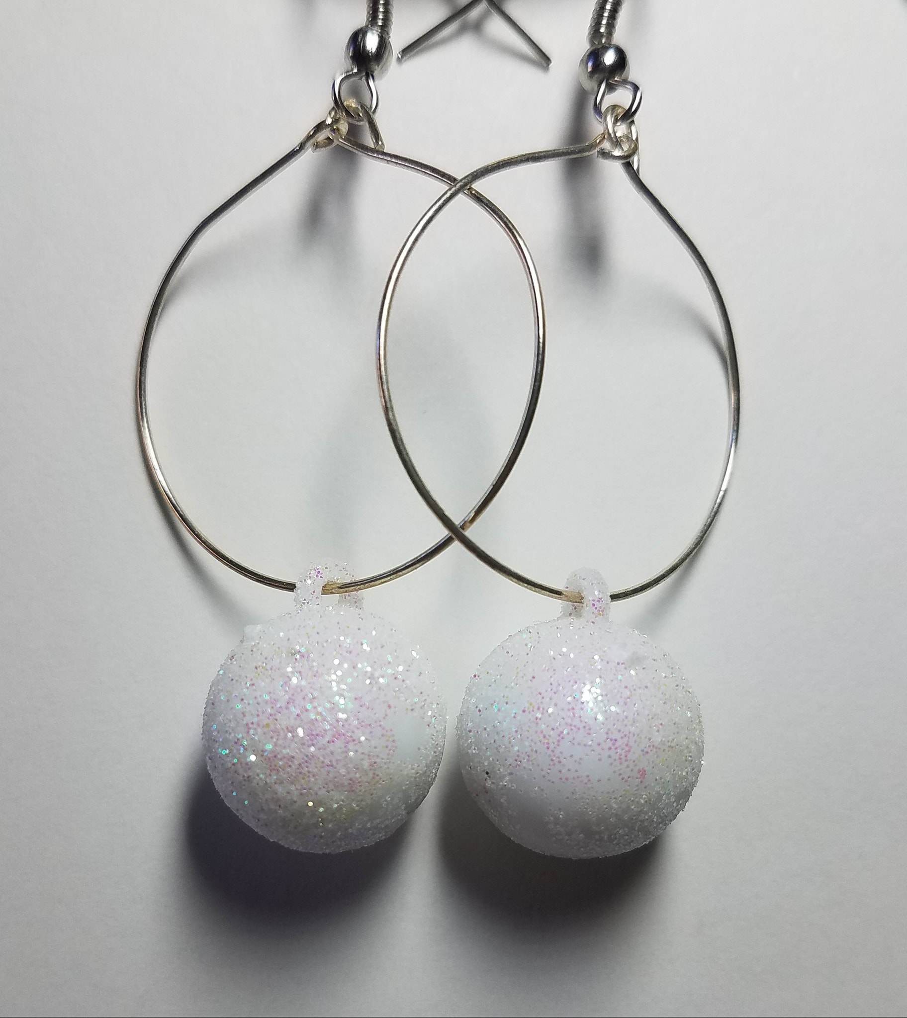 Glitter Bulb White Hoop Earrings