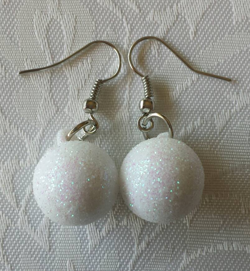 Glitter Bulb White Earrings