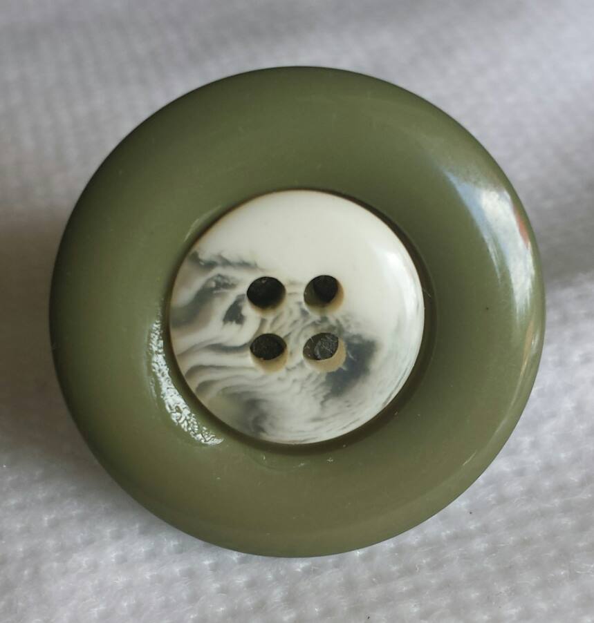 Olive & Ivory Button Ring