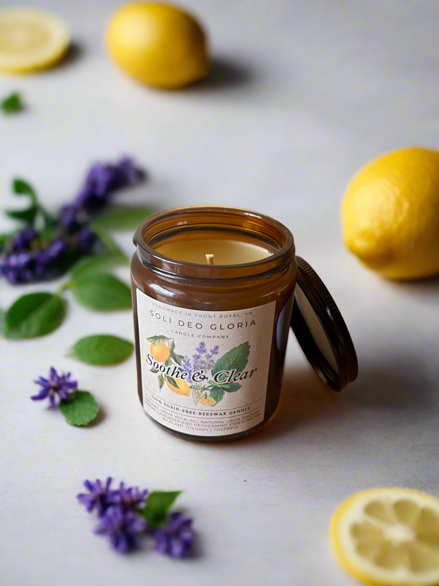 Soothe & Clear Beeswax Candle | Organic Essential Oils for Calm Breathing