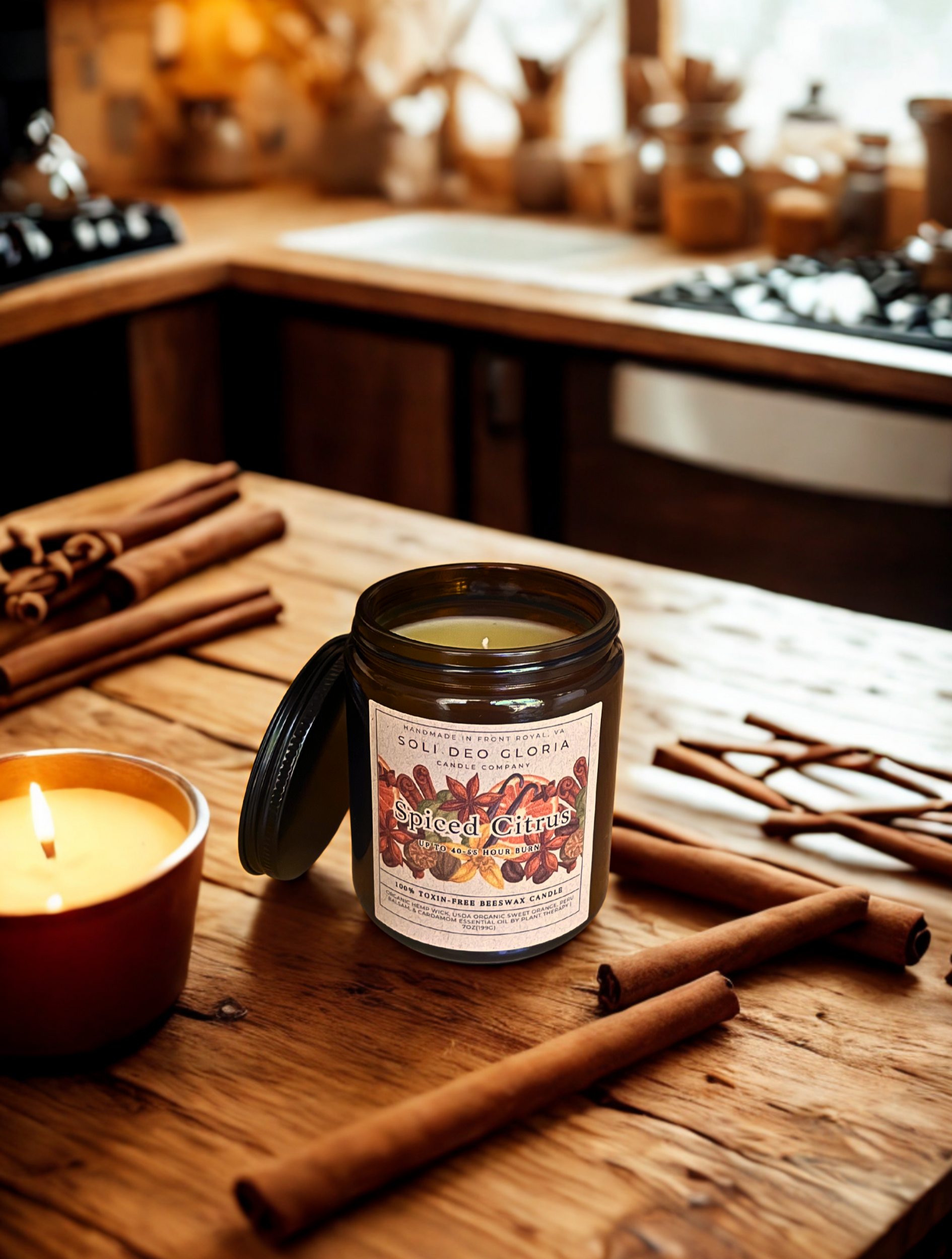 Spiced Citrus Beeswax Candle | Organic Hemp Wick | Organic Essential Oil Infused | No Fragrance Oils - Image 2