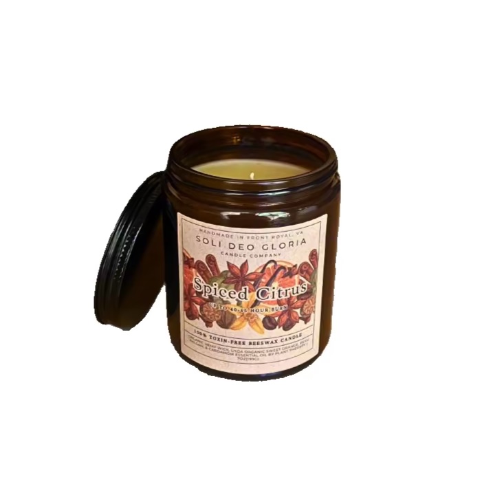 Spiced Citrus Beeswax Candle | Organic Hemp Wick | Organic Essential Oil Infused | No Fragrance Oils