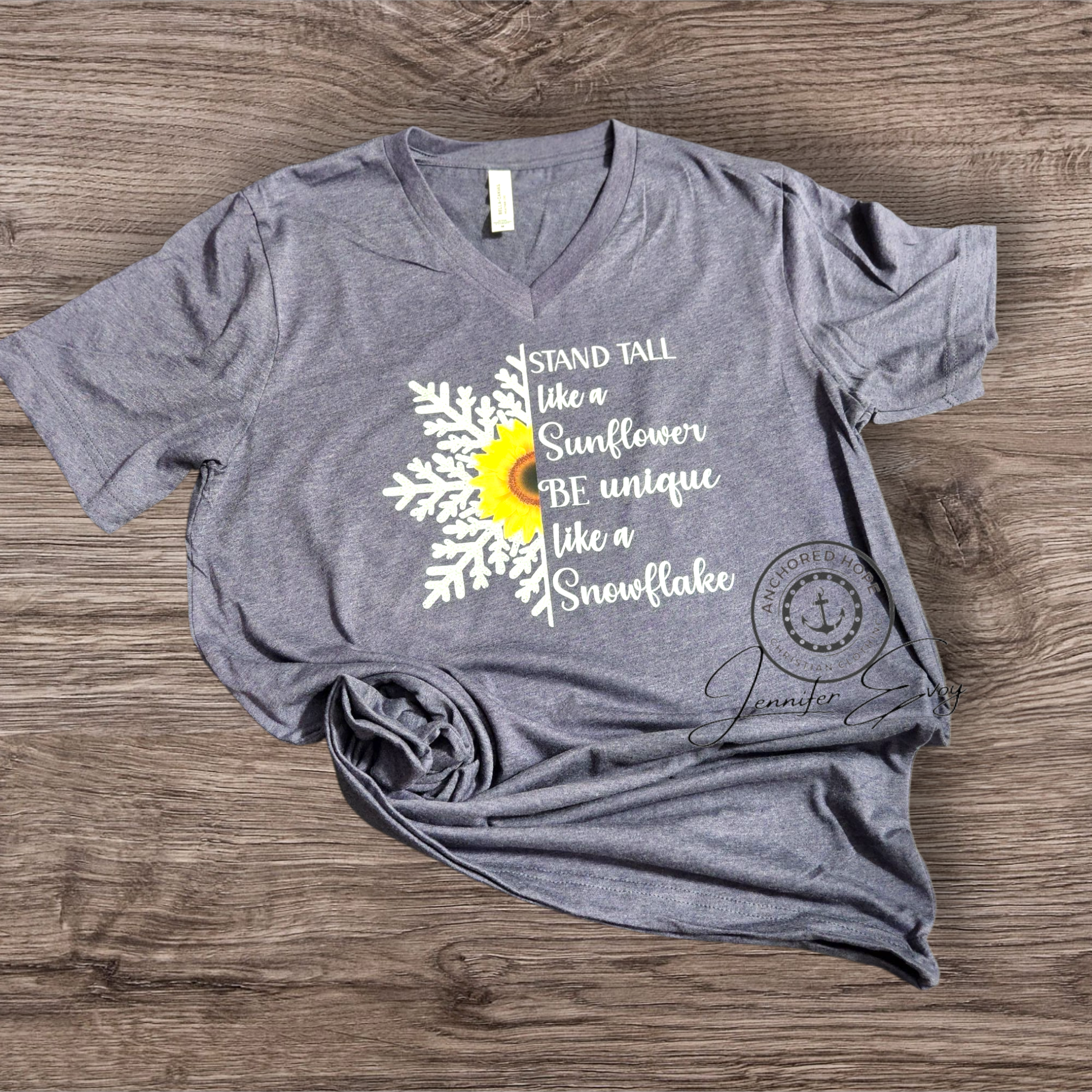 Stand Tall Like A Sunflower ~ Be Unique LIke a Snowflake Vneck T-Shirt