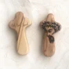 Handheld Olive Wood Cross – ASK, SEEK, KNOCK Engraved – Comfort Prayer Cross from Bethlehem | Free Shipping