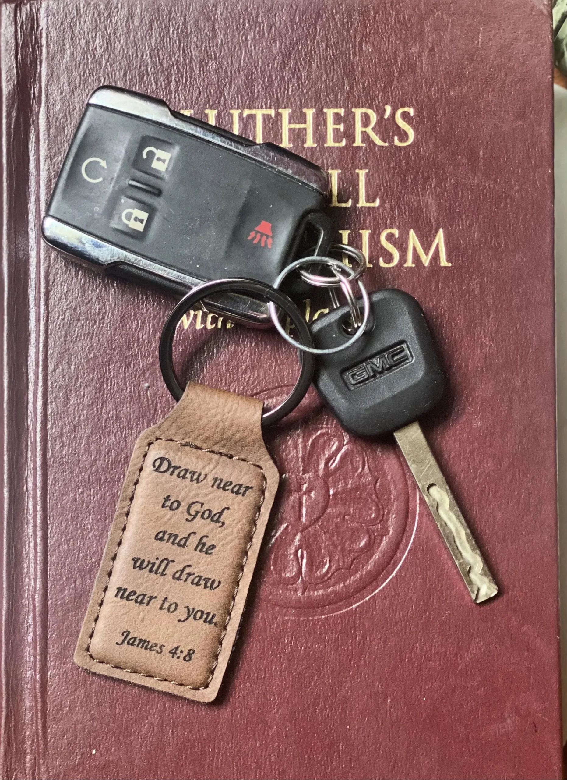Custom Keychain | Draw Near to God – Engraved Leather | James 4:8 | Christian Gift | Gift Wrapped | Buy One, Give One